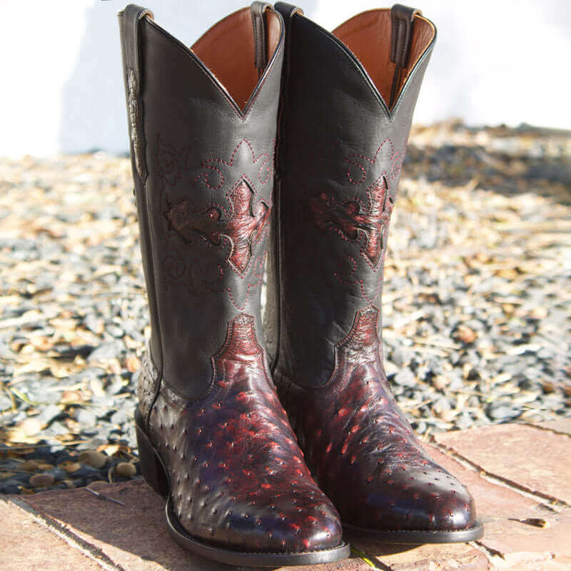 Men's Black Cherry Ostrich Cowboy Boots Henry by Vaccari Core