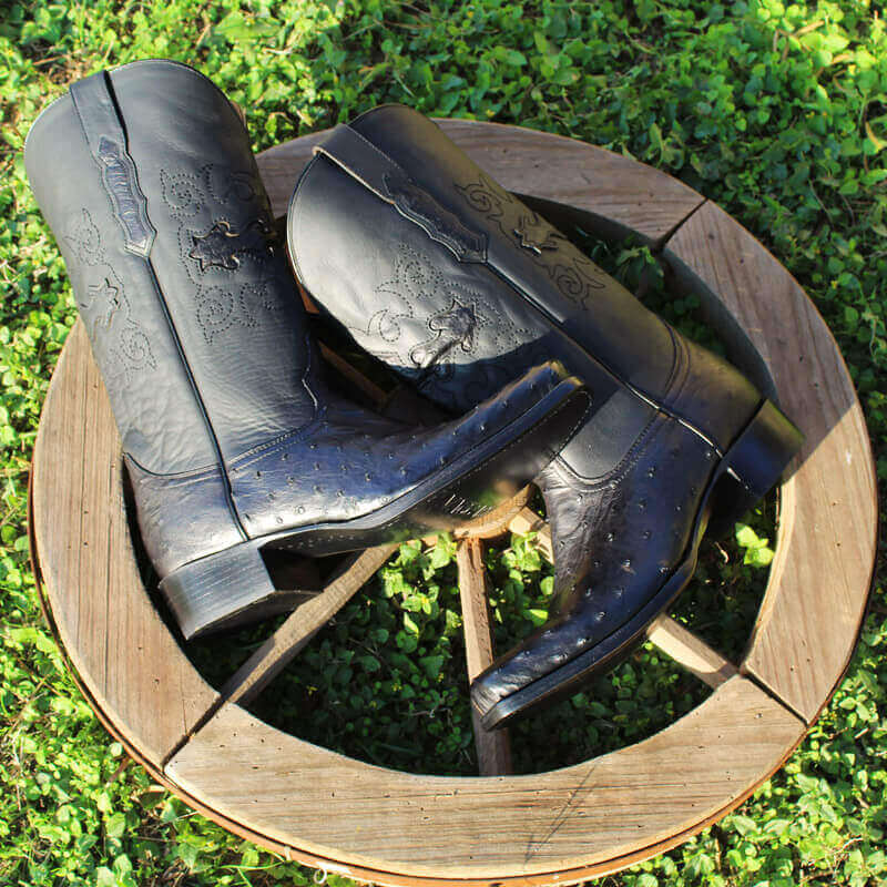 Men's Black Cherry Ostrich Cowboy Boots Henry by Vaccari Core