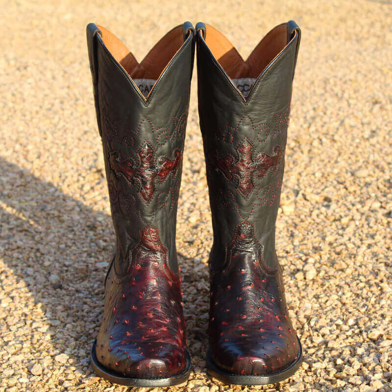 Men's Black Cherry Ostrich Cowboy Boots Henry by Vaccari Core