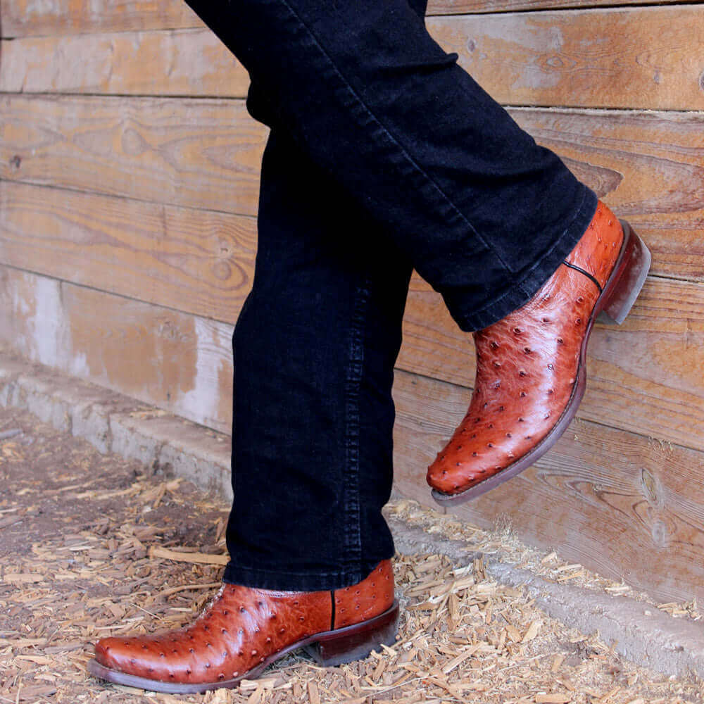 Men's Cognac Ostrich Cowboy Boots Henry by Vaccari Core