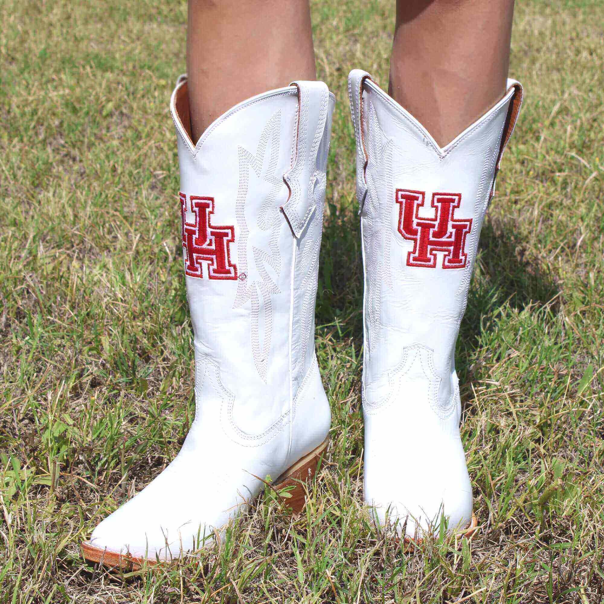 Women's University of Houston All White Pointed Toe Cowgirl Boots Leighton Vaccari University