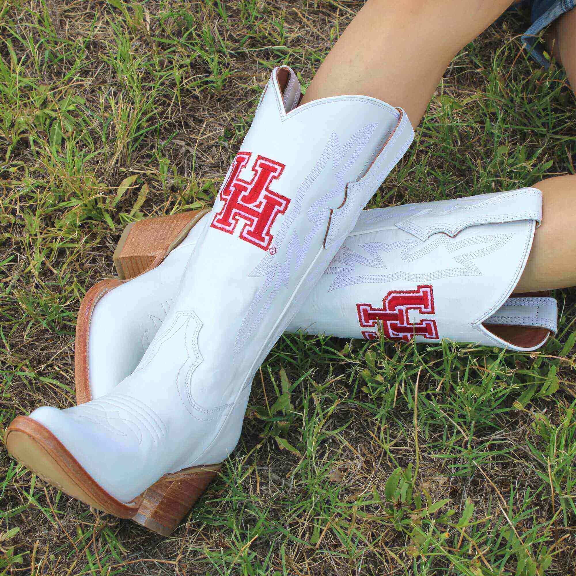 Women's University of Houston All White Pointed Toe Cowgirl Boots Leighton Vaccari University