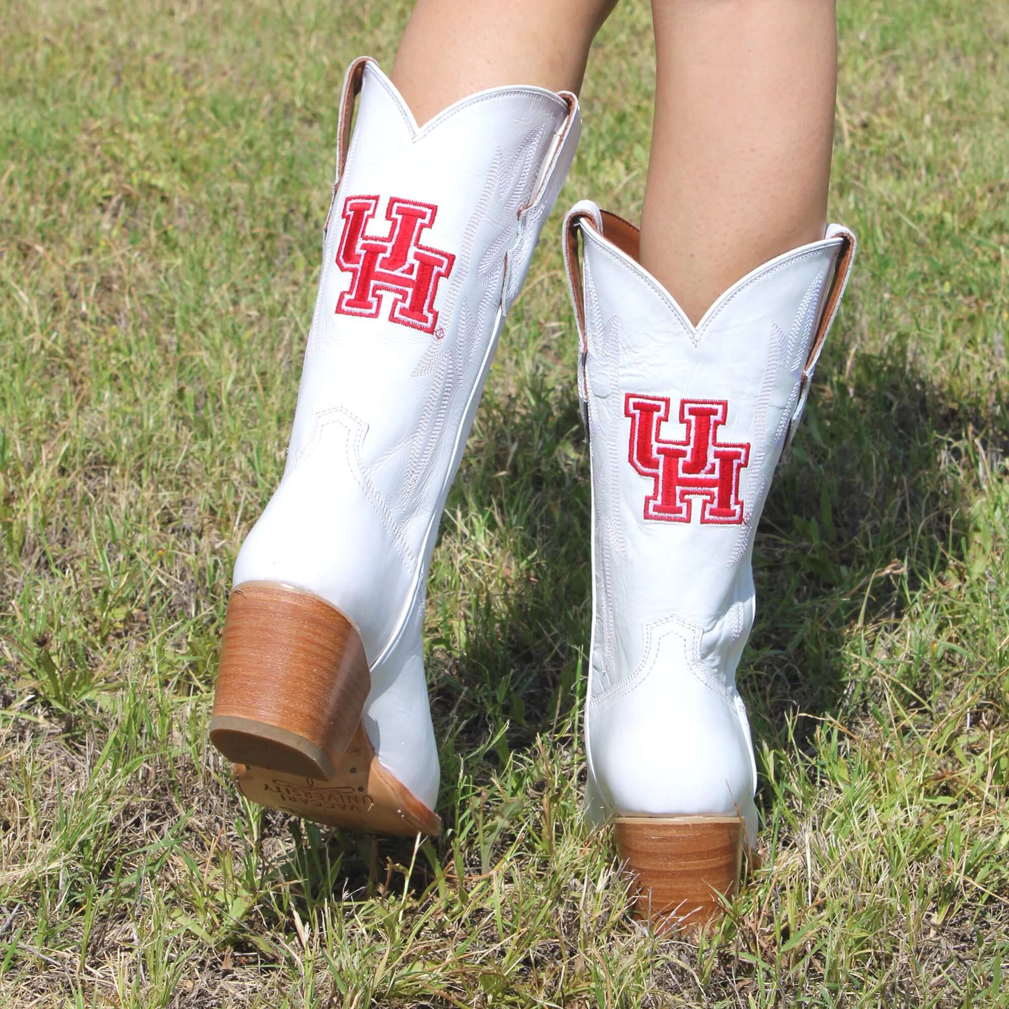 Women's University of Houston All White Pointed Toe Cowgirl Boots Leighton Vaccari University