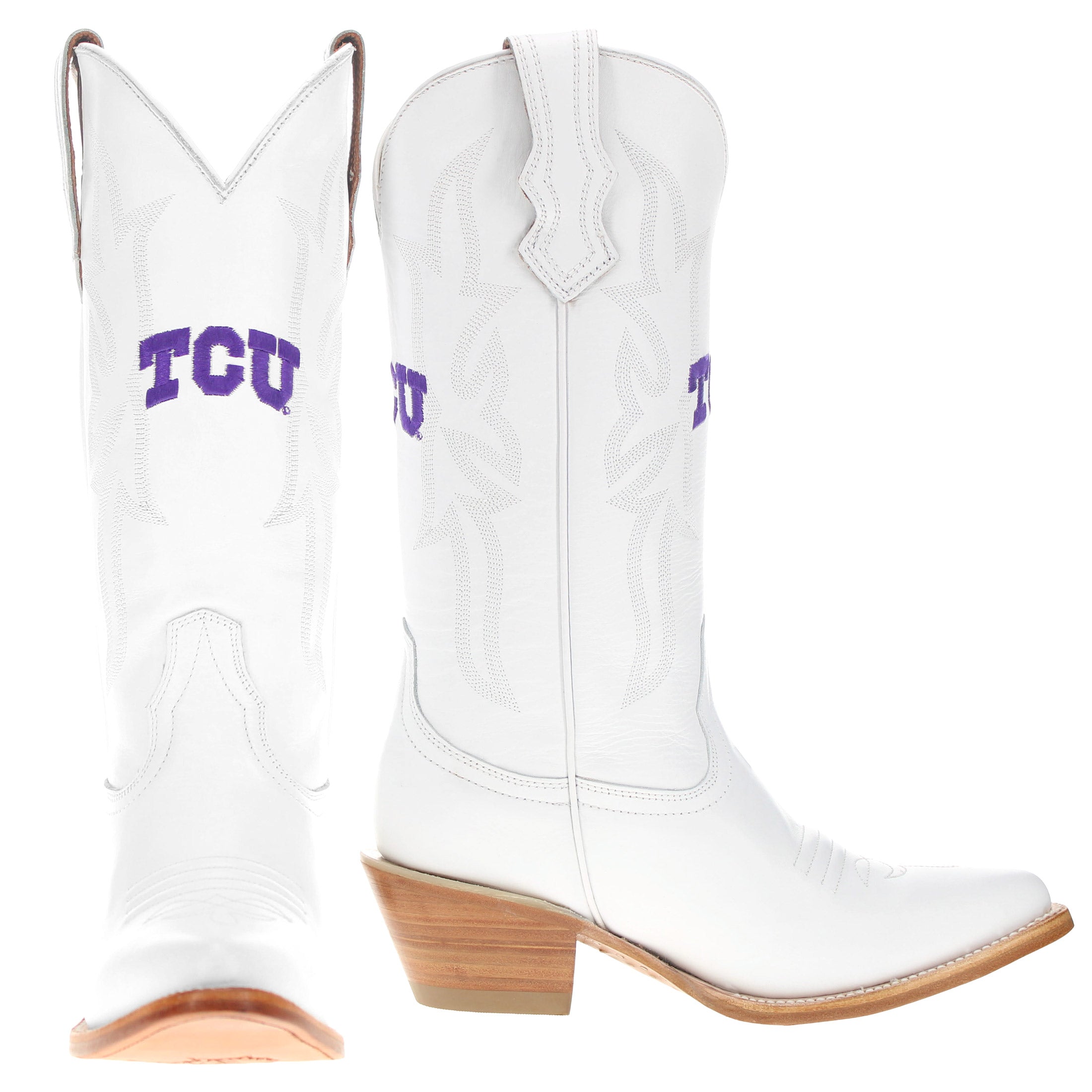 Women's Texas Christian University TCU White Cowgirl Boots Leighton by Vaccari University