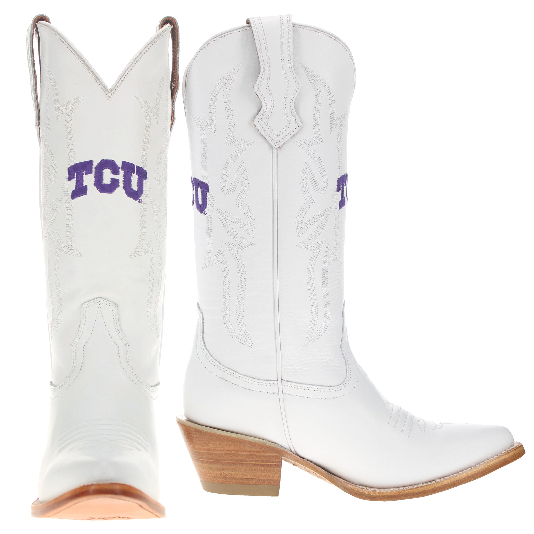 Women's Texas Christan University White Cowgirl Boots Leighton by Vaccari University