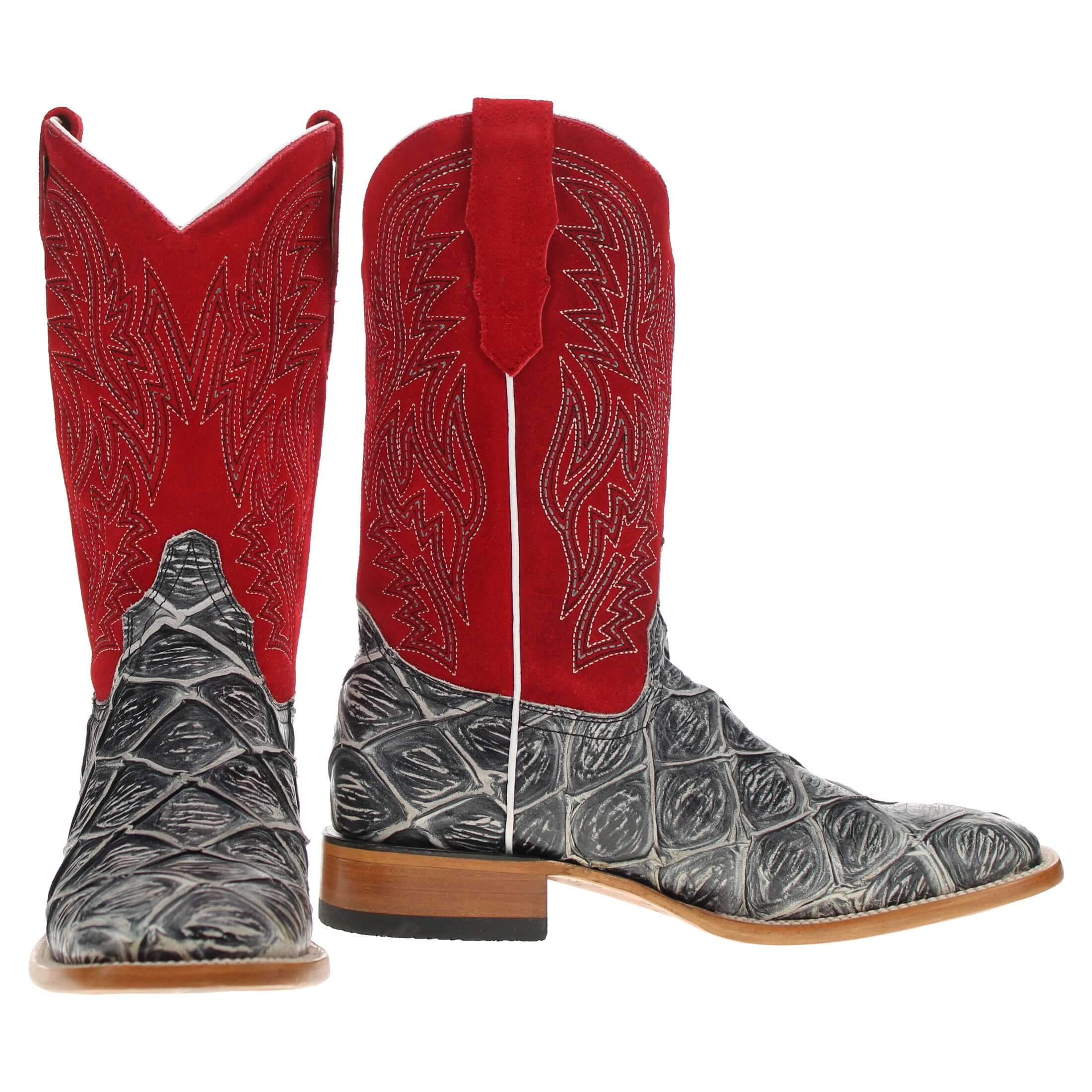 Men's Black Pirarucu Fish Print Cowboy Boots Malik by Vaccari Core