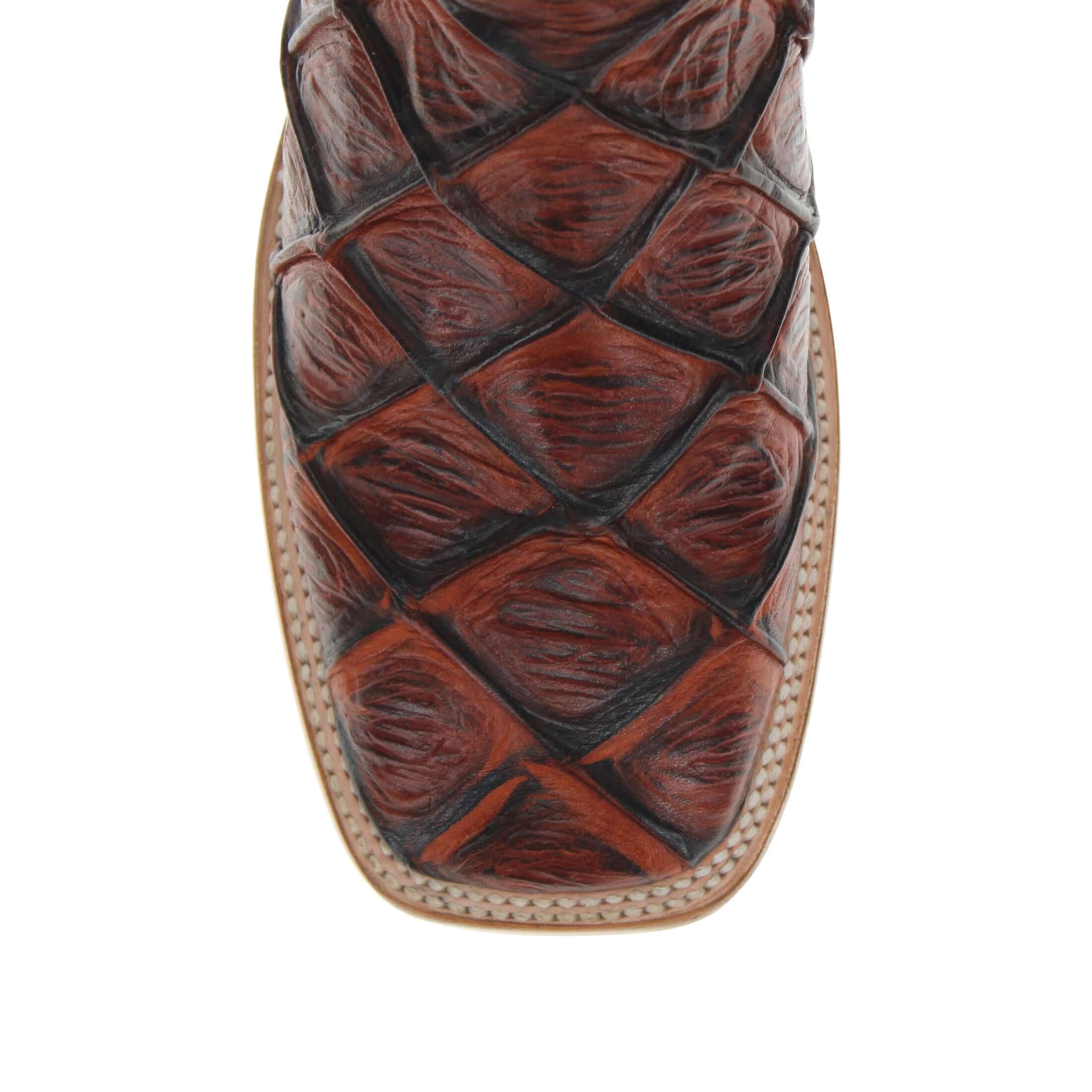 Men's Cognac Pirarucu Fish Print Cowboy Boots Malik by Vaccari Core