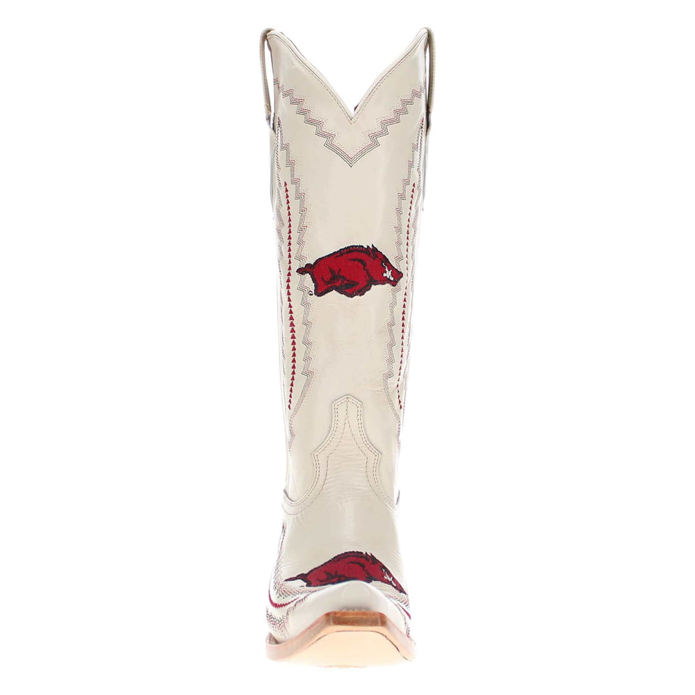 Women's University Arkansas Razorbacks Cowgirl Boots | Arkansas White Snip Toe Boots | Officially Licensed | Naomi