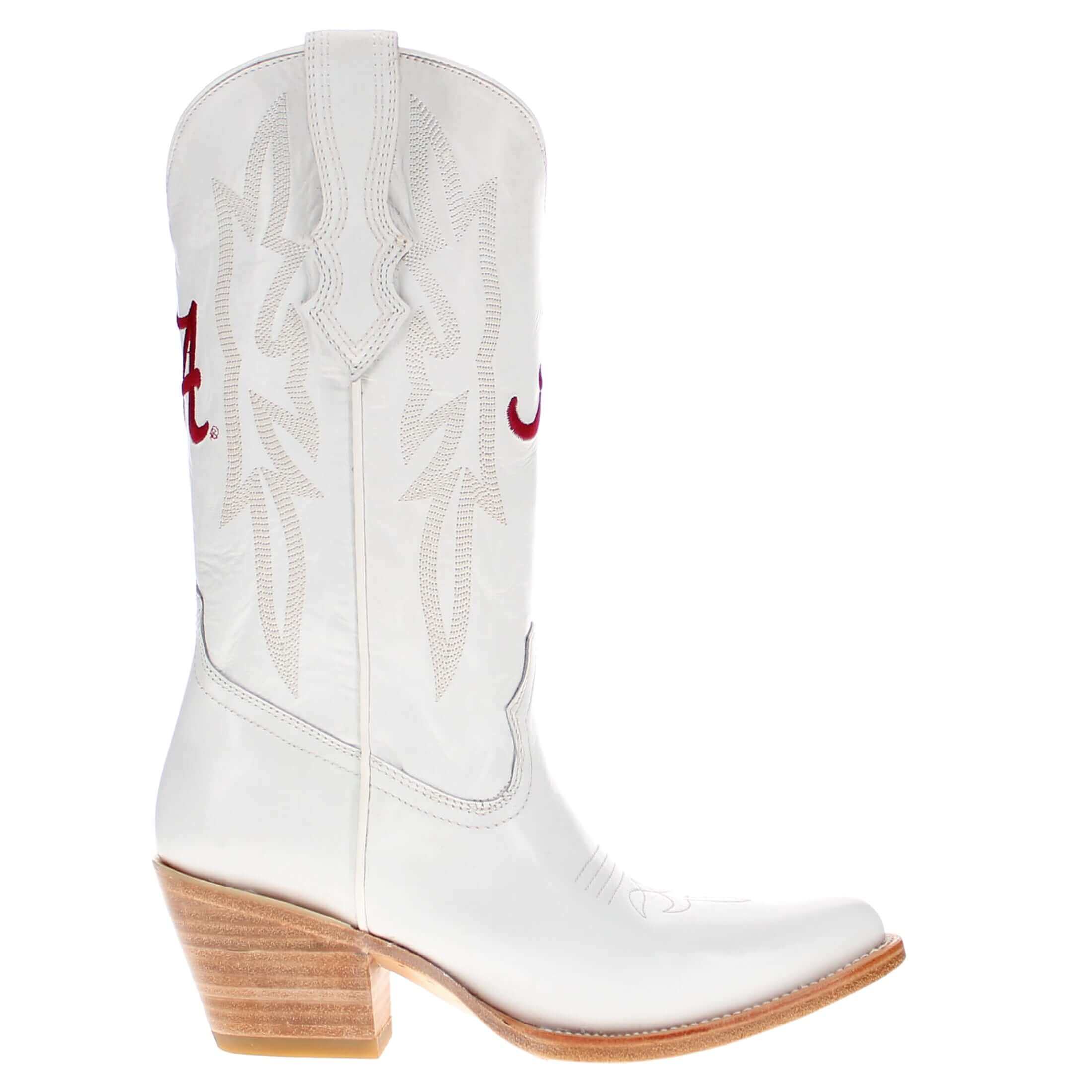 Women's University of Alabama All White Pointed Toe Cowgirl Boots Leighton Vaccari University