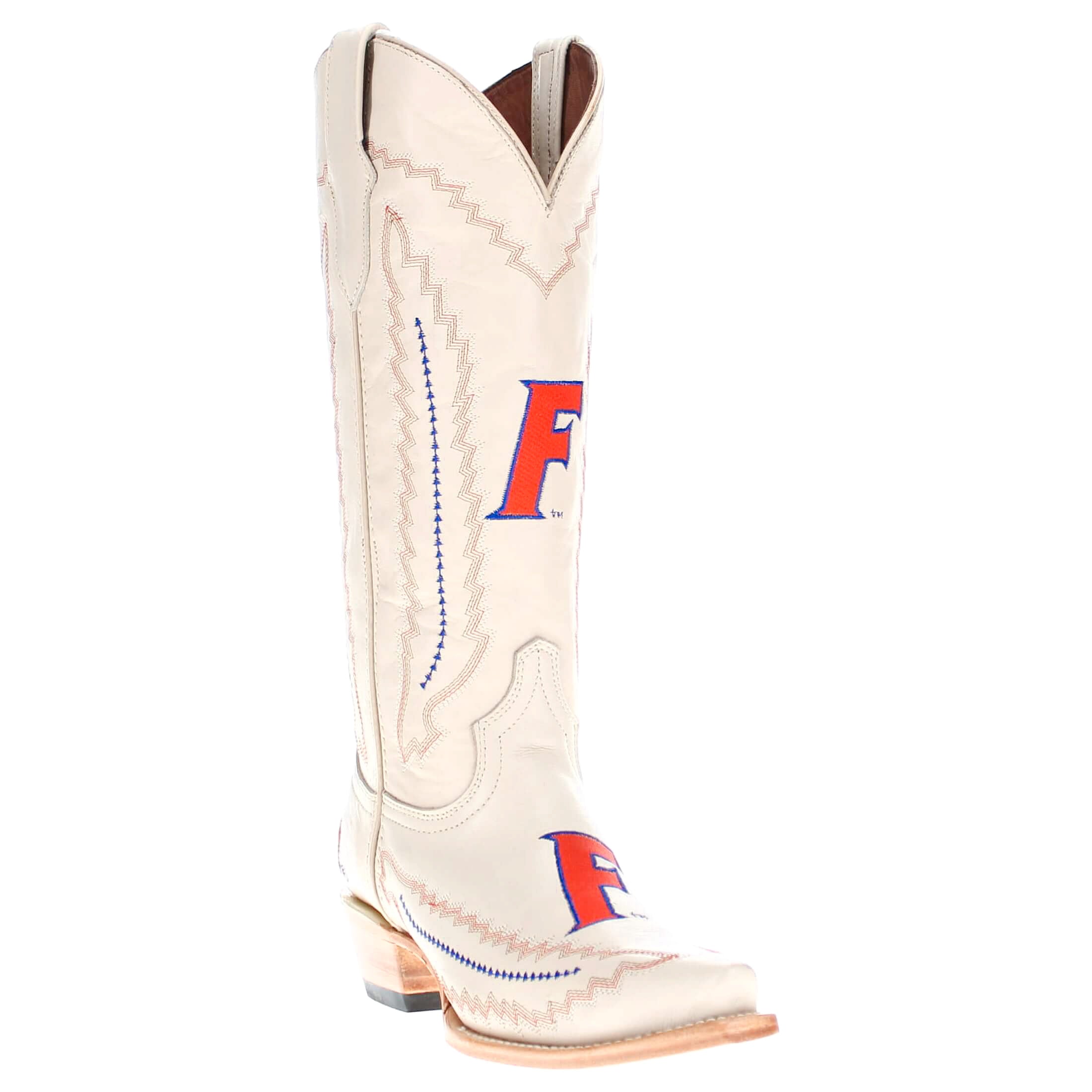 Women's University of Florida Gators Bone Leather Cowgirl Snip Toe Boots by Vaccari