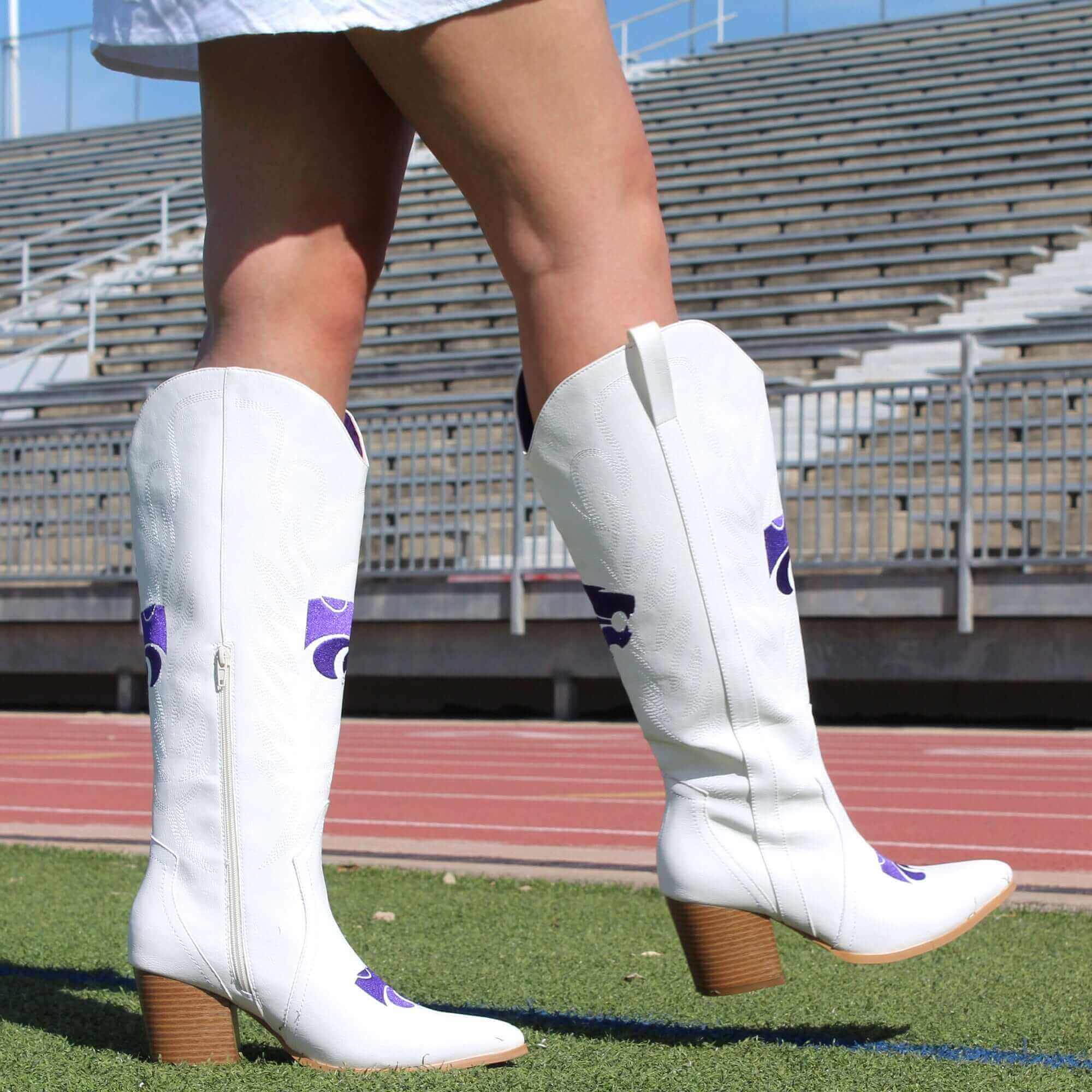 Women's K-State Tall White Cowgirl Boots Blair V by Vaccari