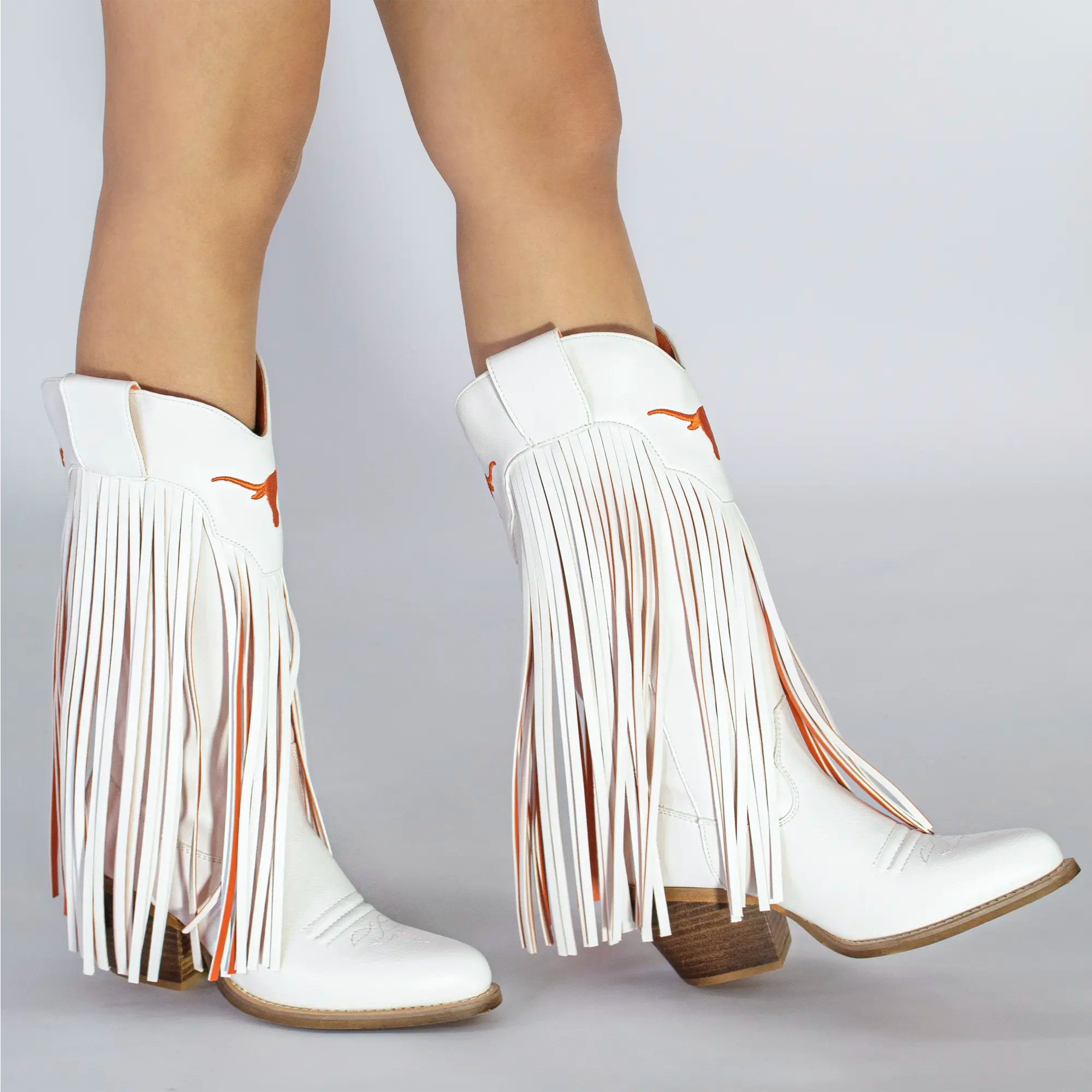 Women's University of Texas Kacey White Fringe Boot By V By Vaccari