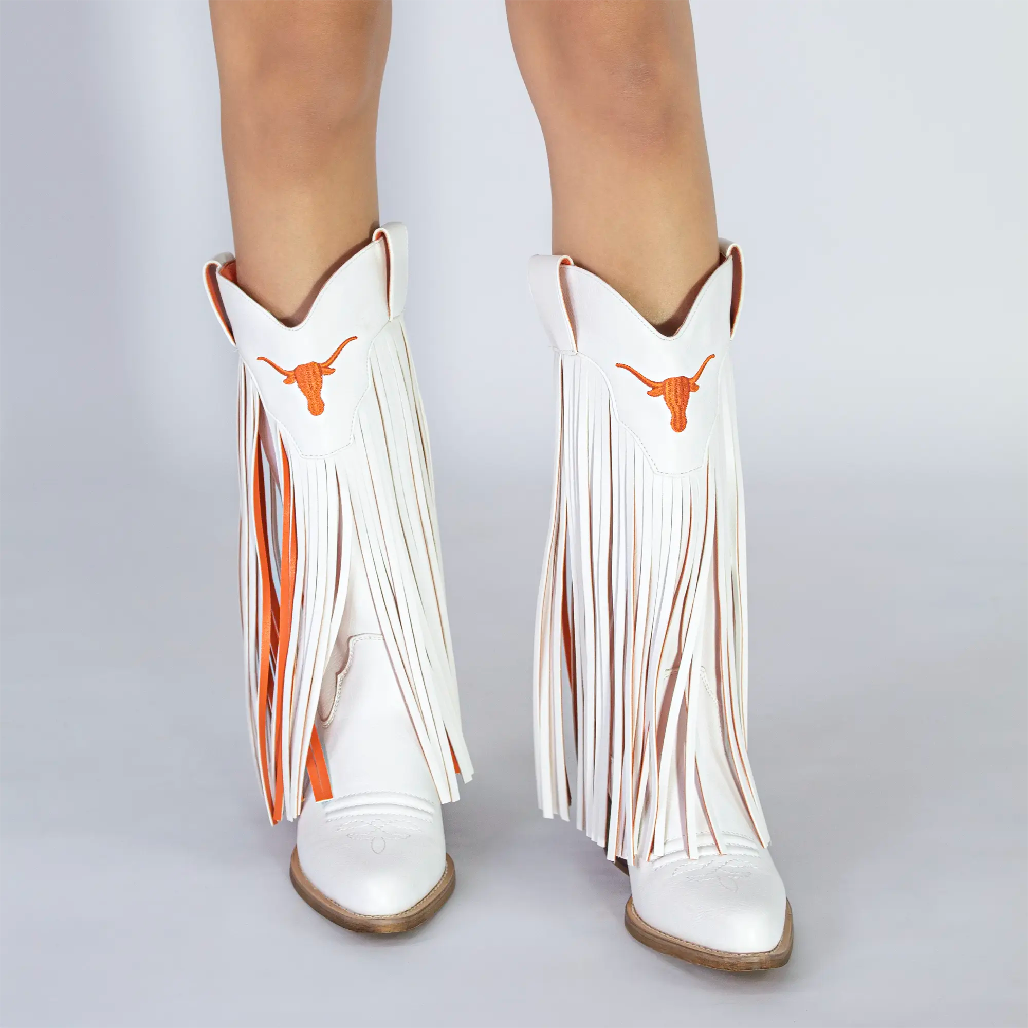 Women's University of Texas Kacey White Fringe Boot By V By Vaccari