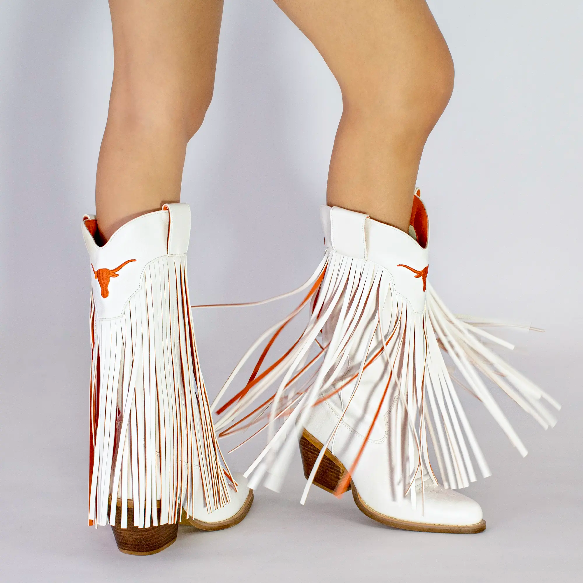 Women's University of Texas Kacey White Fringe Boot By V By Vaccari