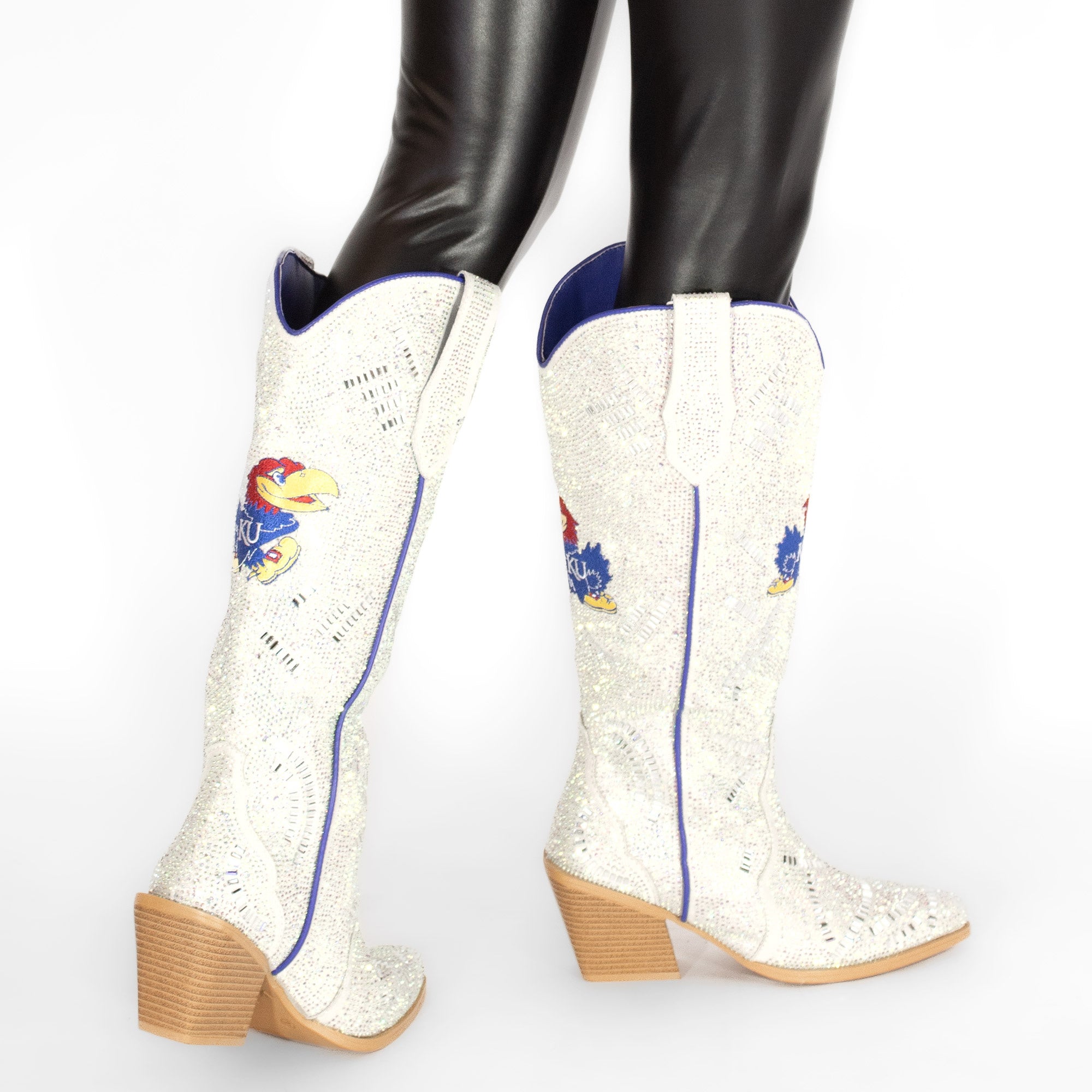 Women's University of Kansas Natural Tall Bling Cowgirl Boots Amber by V by Vaccari