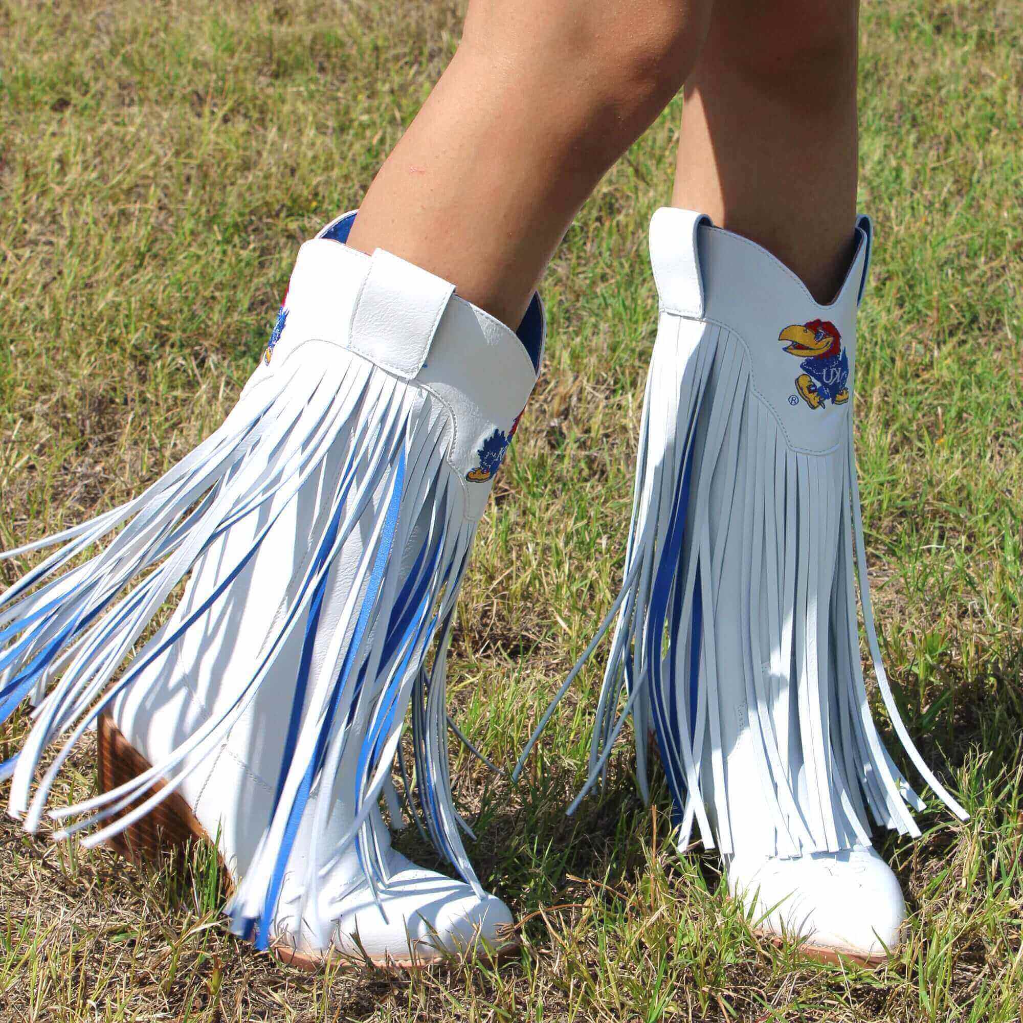 University of Kansas Kacey White Fringe Boot By V By Vaccari