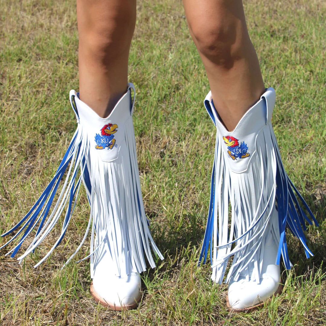 University of Kansas Kacey White Fringe Boot By V By Vaccari