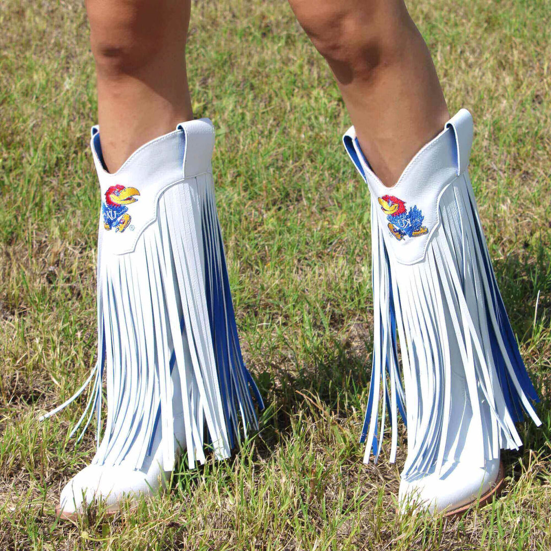 University of Kansas Kacey White Fringe Boot By V By Vaccari