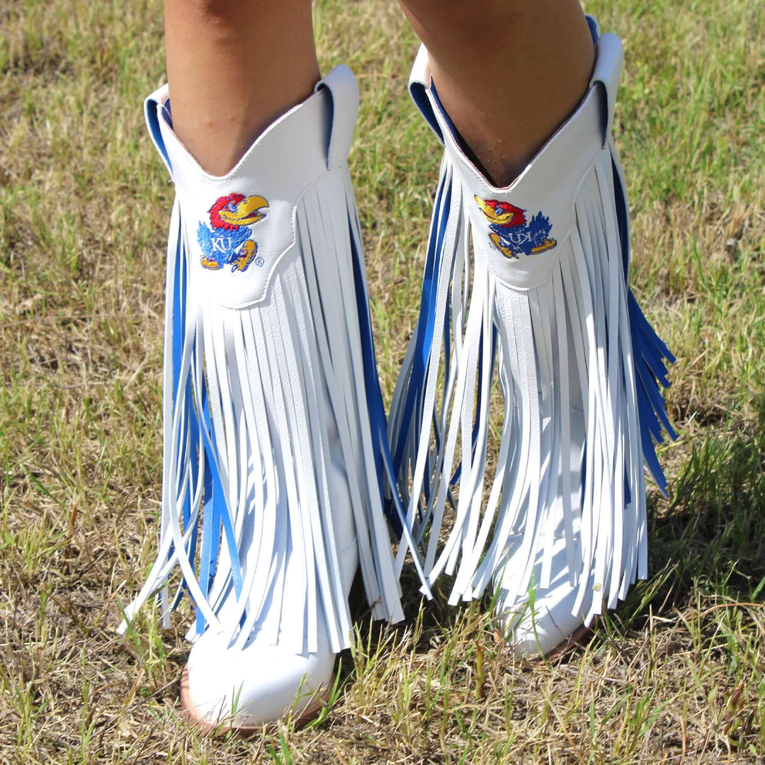 University of Kansas Kacey White Fringe Boot By V By Vaccari