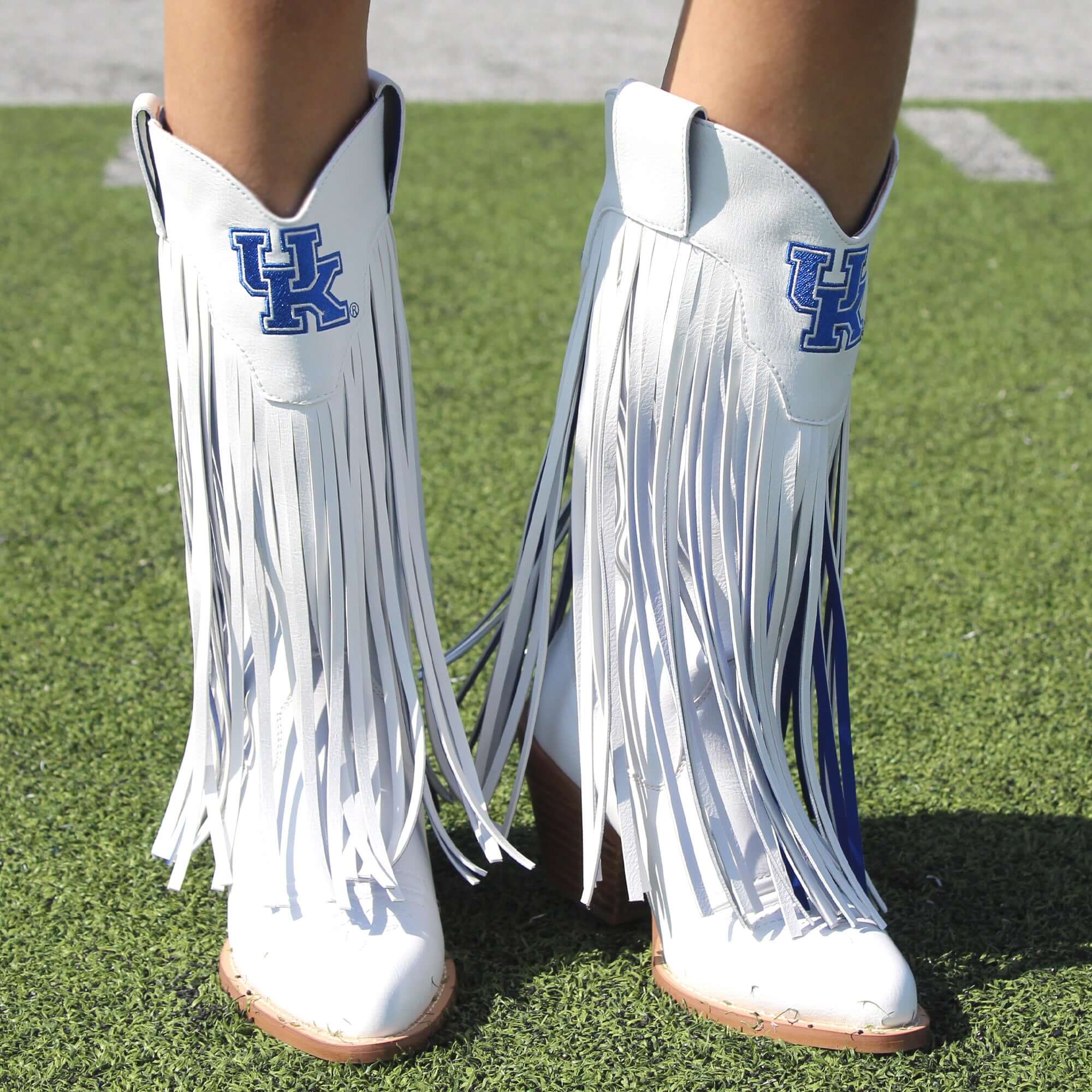 University of Kentucky Kacey White Fringe Boot by V By Vaccari