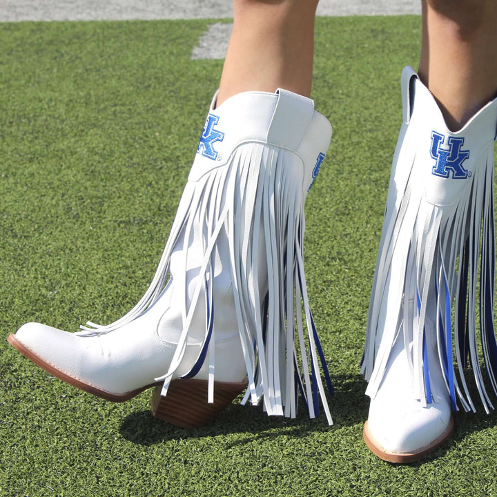 University of Kentucky Kacey White Fringe Boot by V By Vaccari