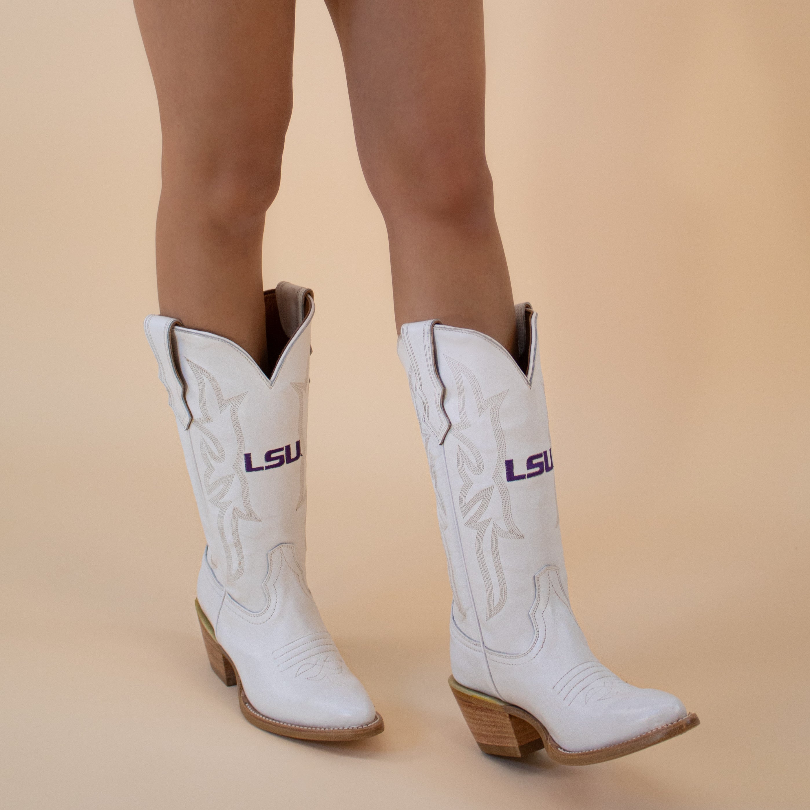Women's Louisiana State University White Cowgirl Boots Leighton by Vaccari University