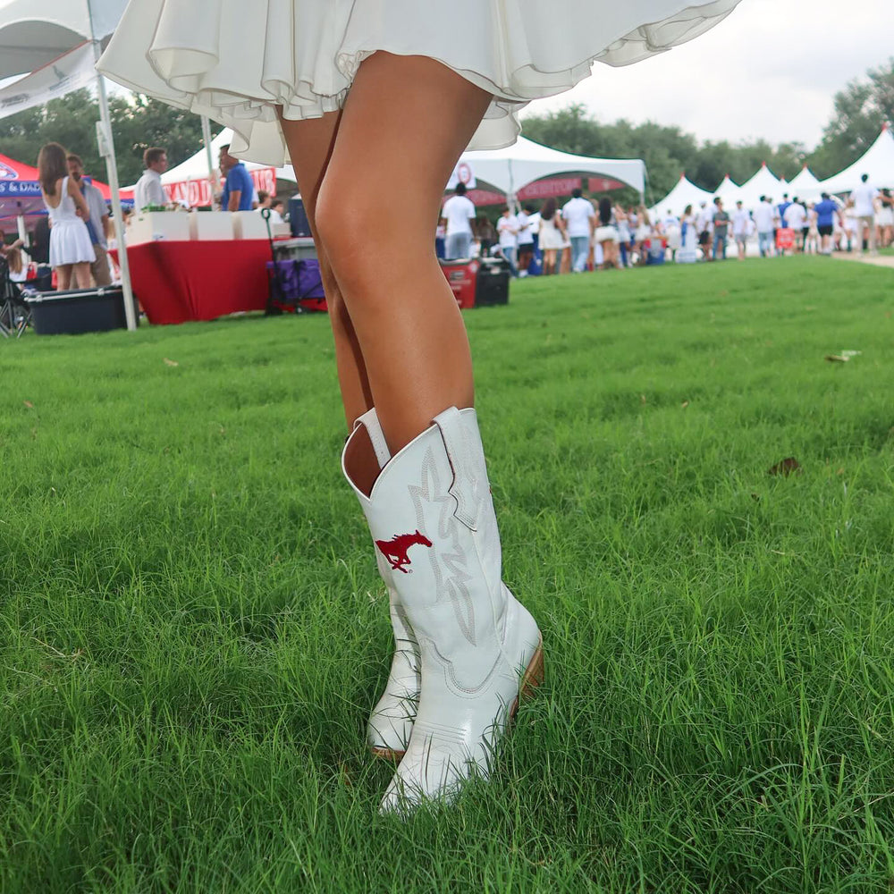 Women's Southern Methodist University White Cowgirl Boots Leighton by Vaccari University