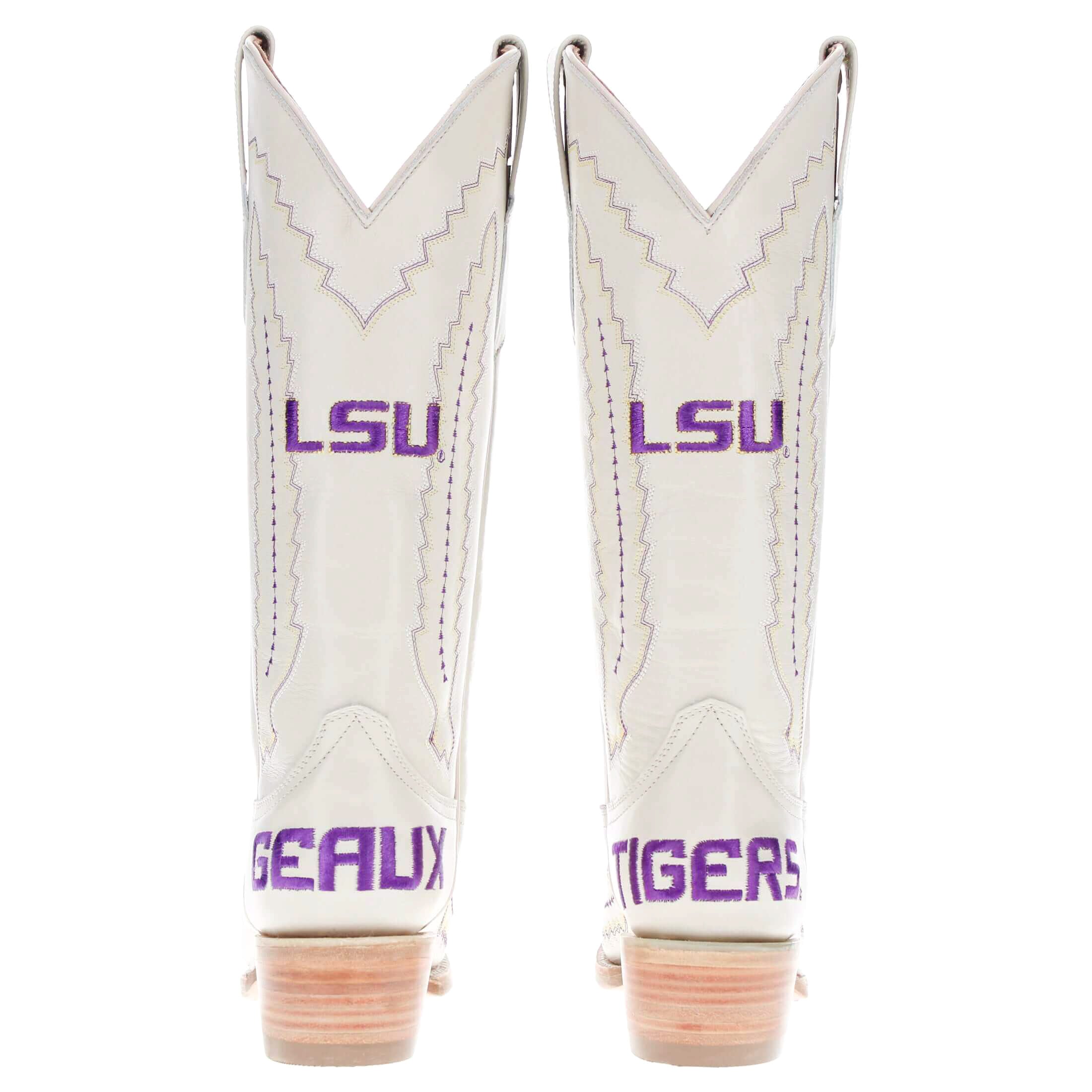 Women's Louisiana State University Bone Leather Snip Toe Cowgirl Boots by Vaccari