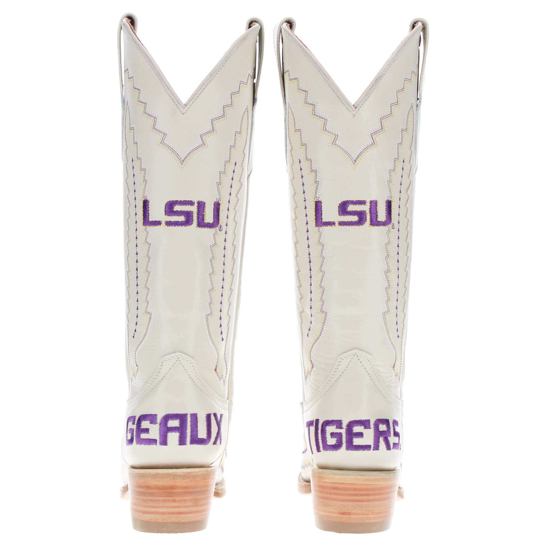 Women's Louisiana State University Bone Leather Snip Toe Cowgirl Boots by Vaccari