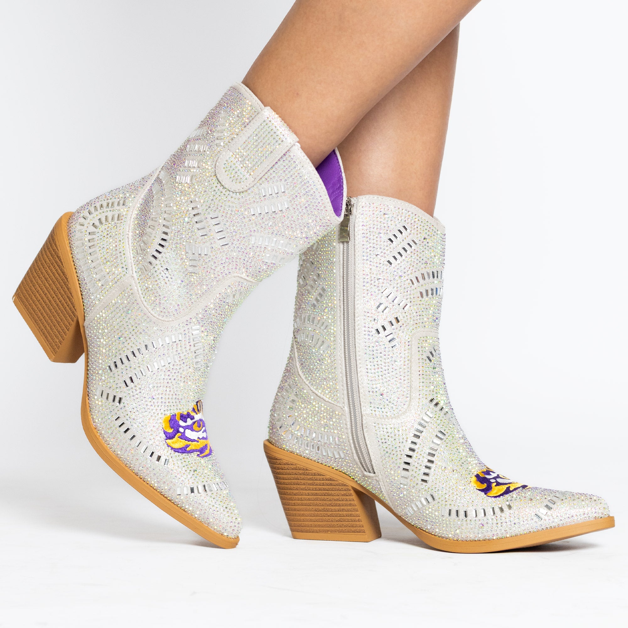 Women's LSU Bling Pointed Toe Cowboy Bootie by Vaccari