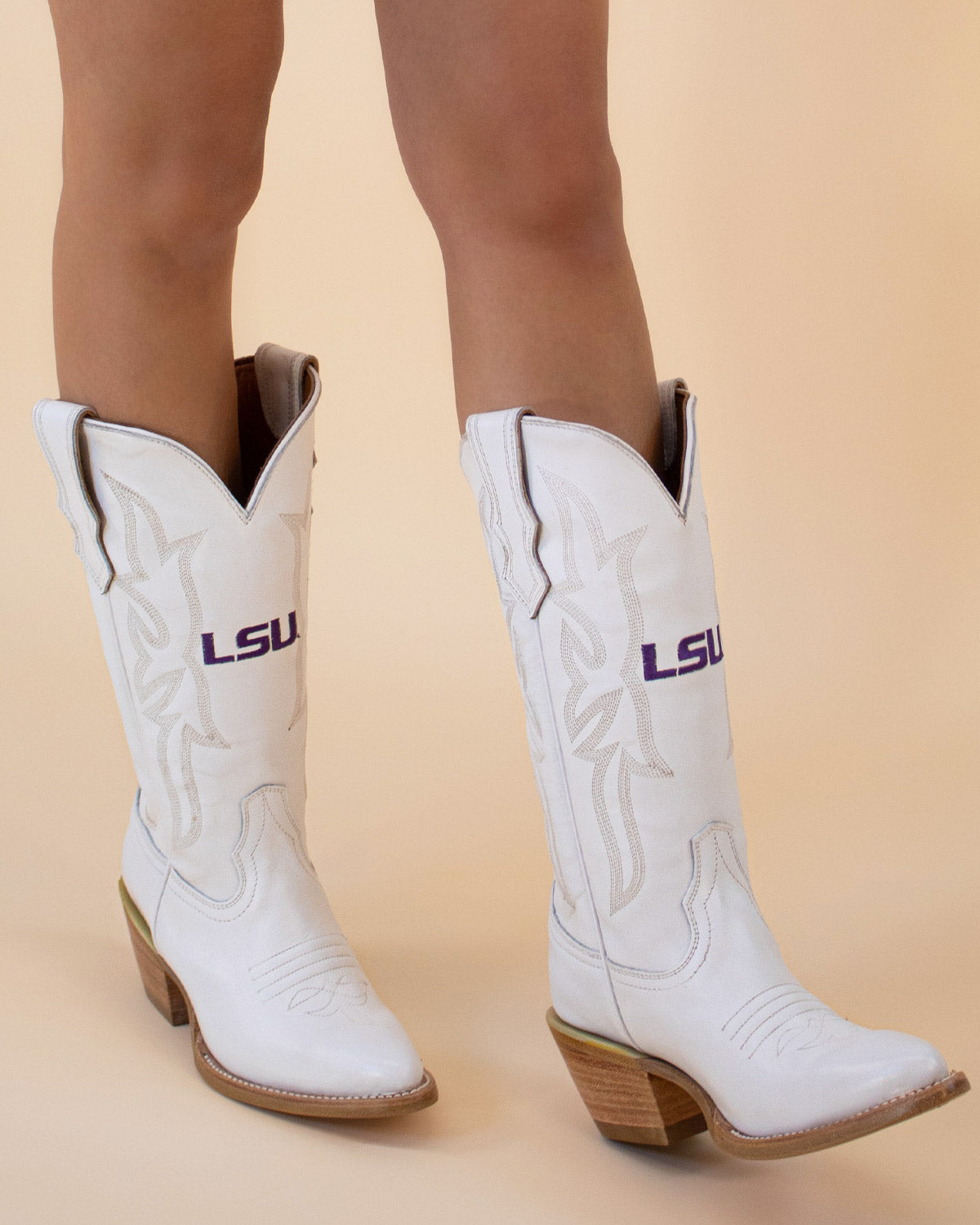 Women's Louisiana State University White Cowgirl Boots Leighton by Vaccari University