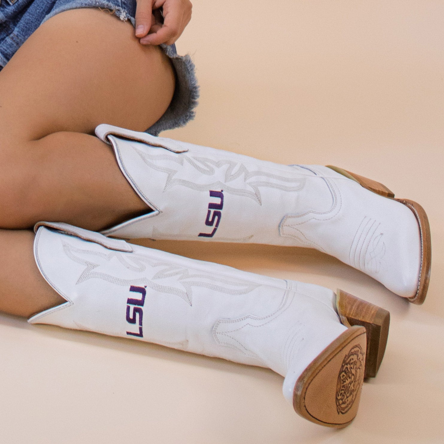 Women's Louisiana State University White Cowgirl Boots Leighton by Vaccari University