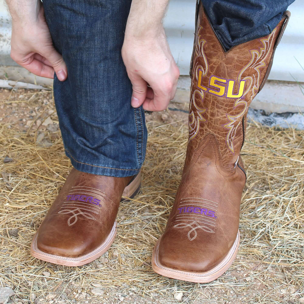Men's Louisiana State University Tan Square Toe Cowboy Boots by Vaccari