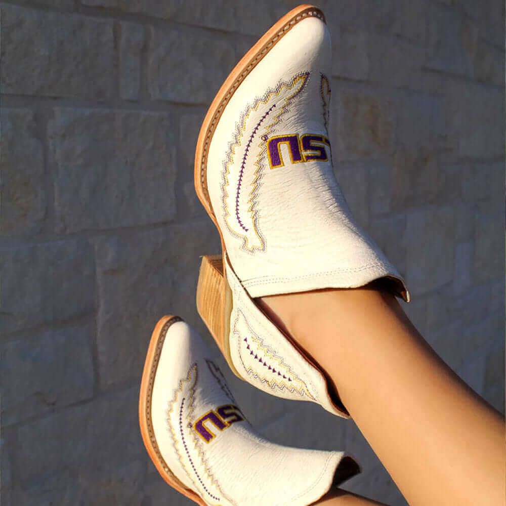 Women's LSU White Cowgirl Booties Natlaie by Vaccari University