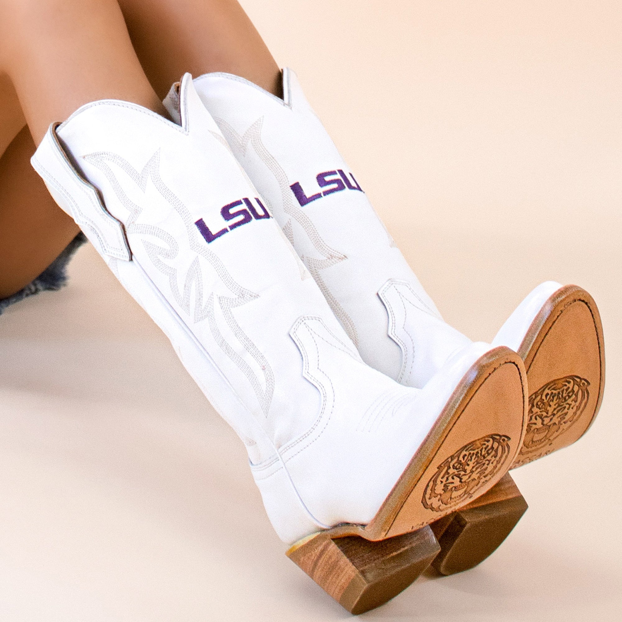 Women's Louisiana State White Cowgirl Boots Leighton by Vaccari University