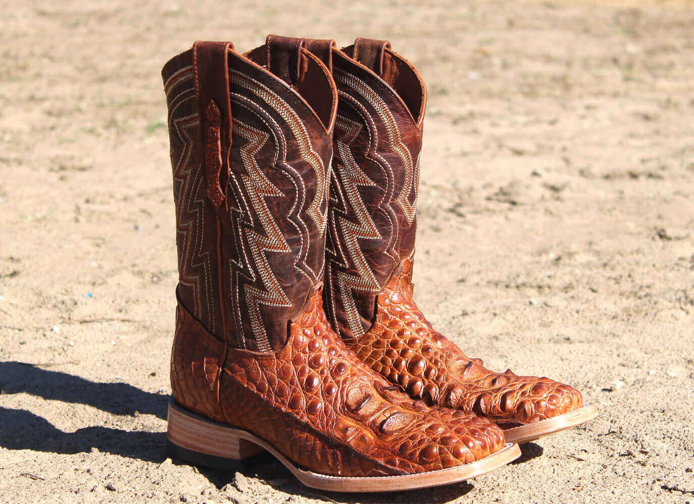 Men's Cognac American Alligator Cowboy Boots Zander by Vaccari Core
