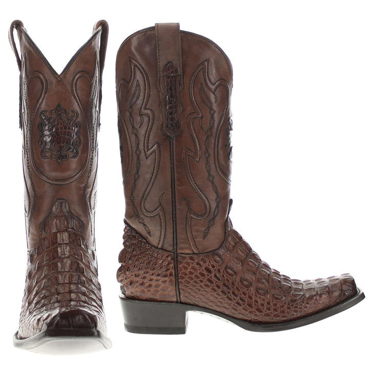 Men's Mocha American Alligator Hornback Boots With Inlays by Vaccari