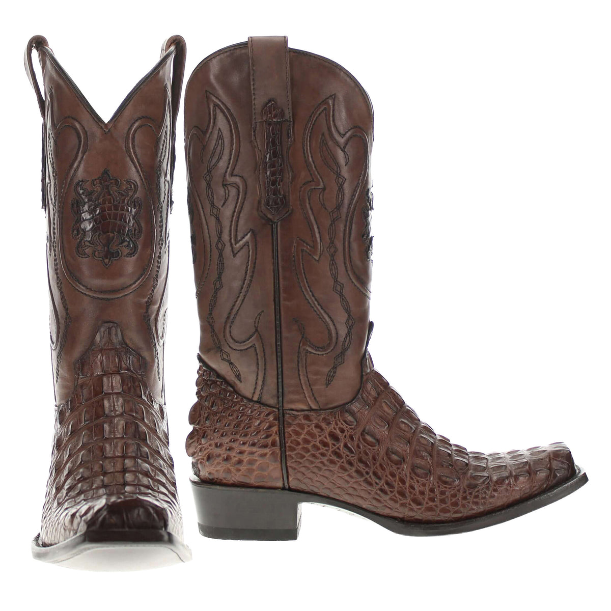 Men's Mocha American Alligator Hornback Boots With Inlays by Vaccari