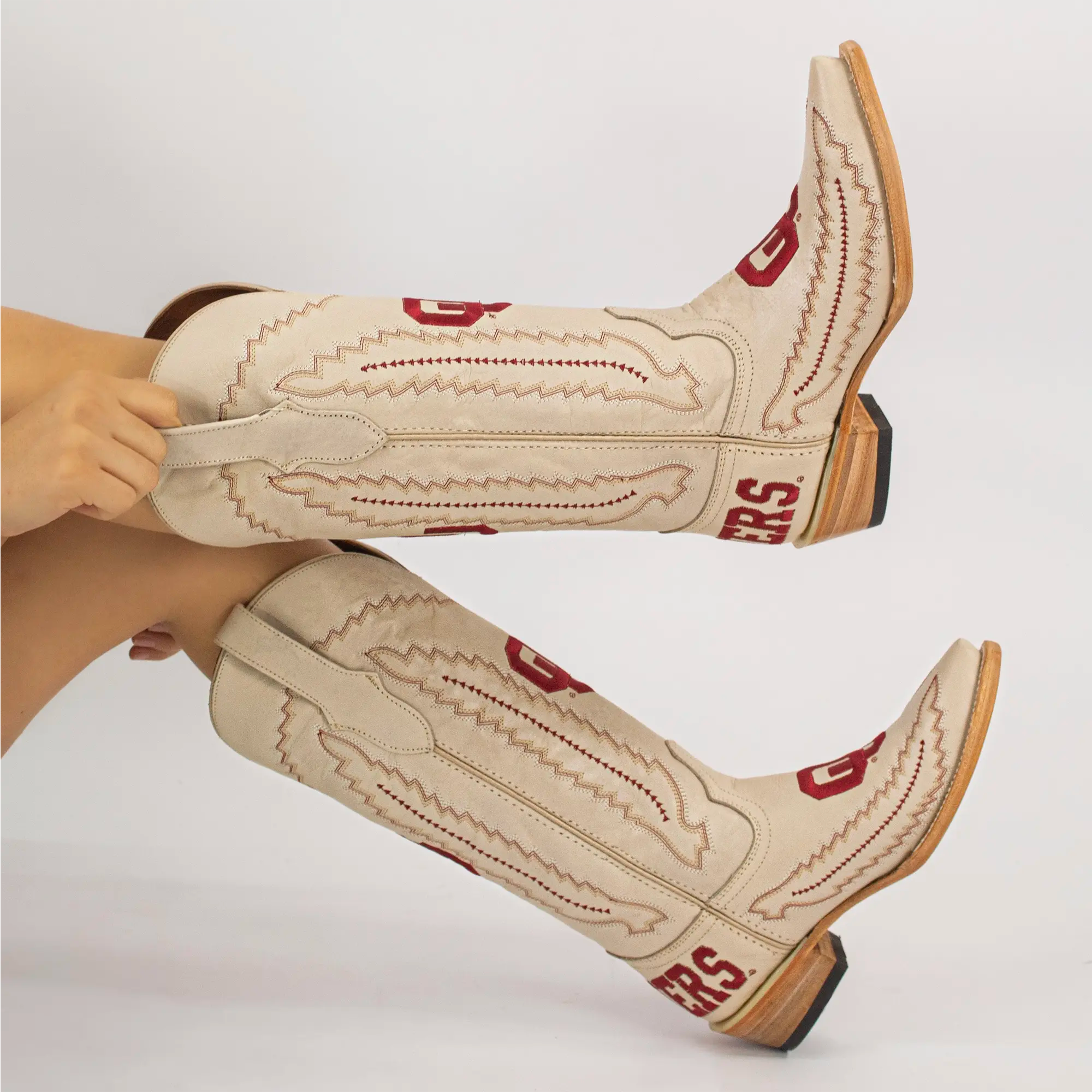 Women's University of Oklahoma Sooners Bone Snip Toe Cowgirl Boots Naomi by Vaccari