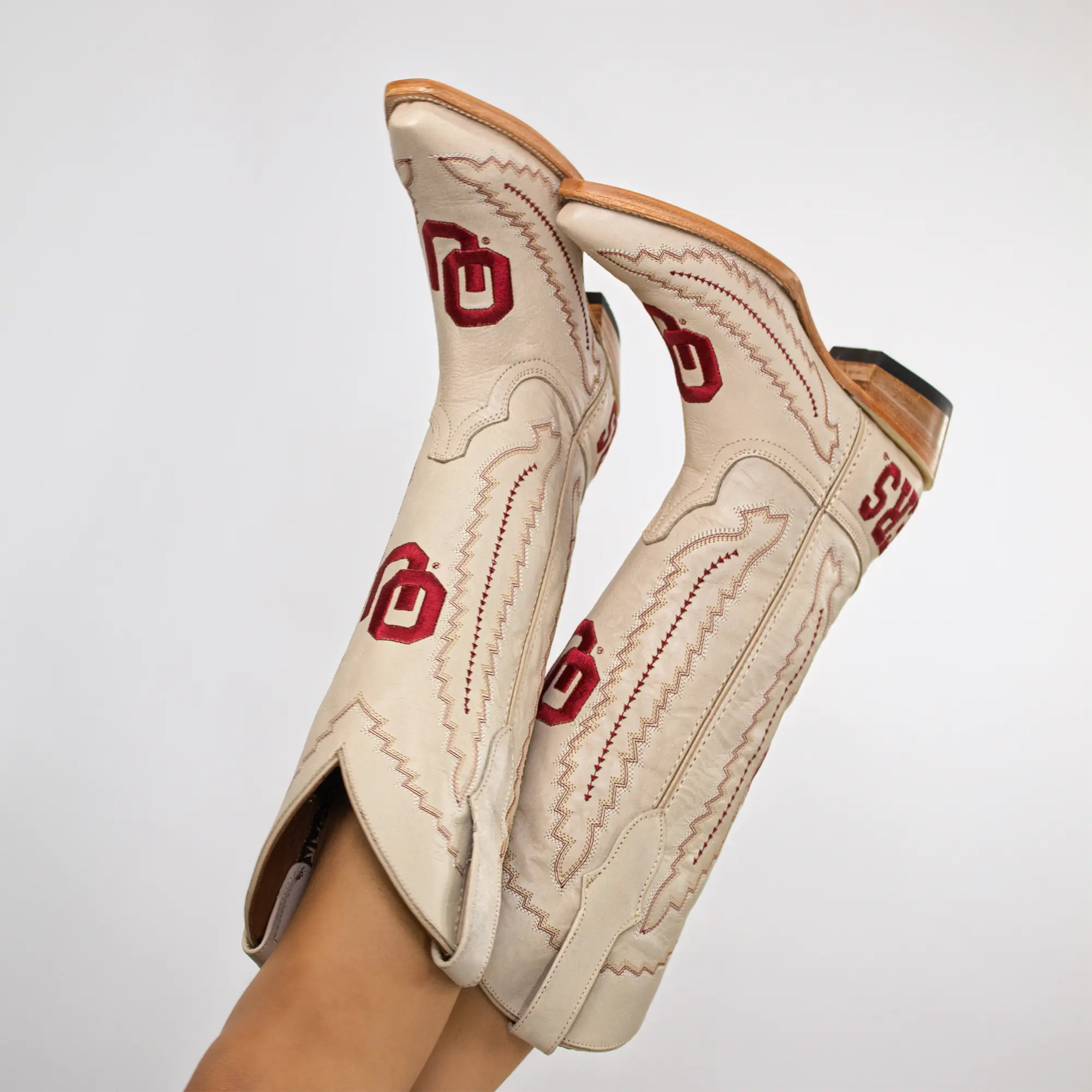 Women's University of Oklahoma Sooners Bone Snip Toe Cowgirl Boots Naomi by Vaccari