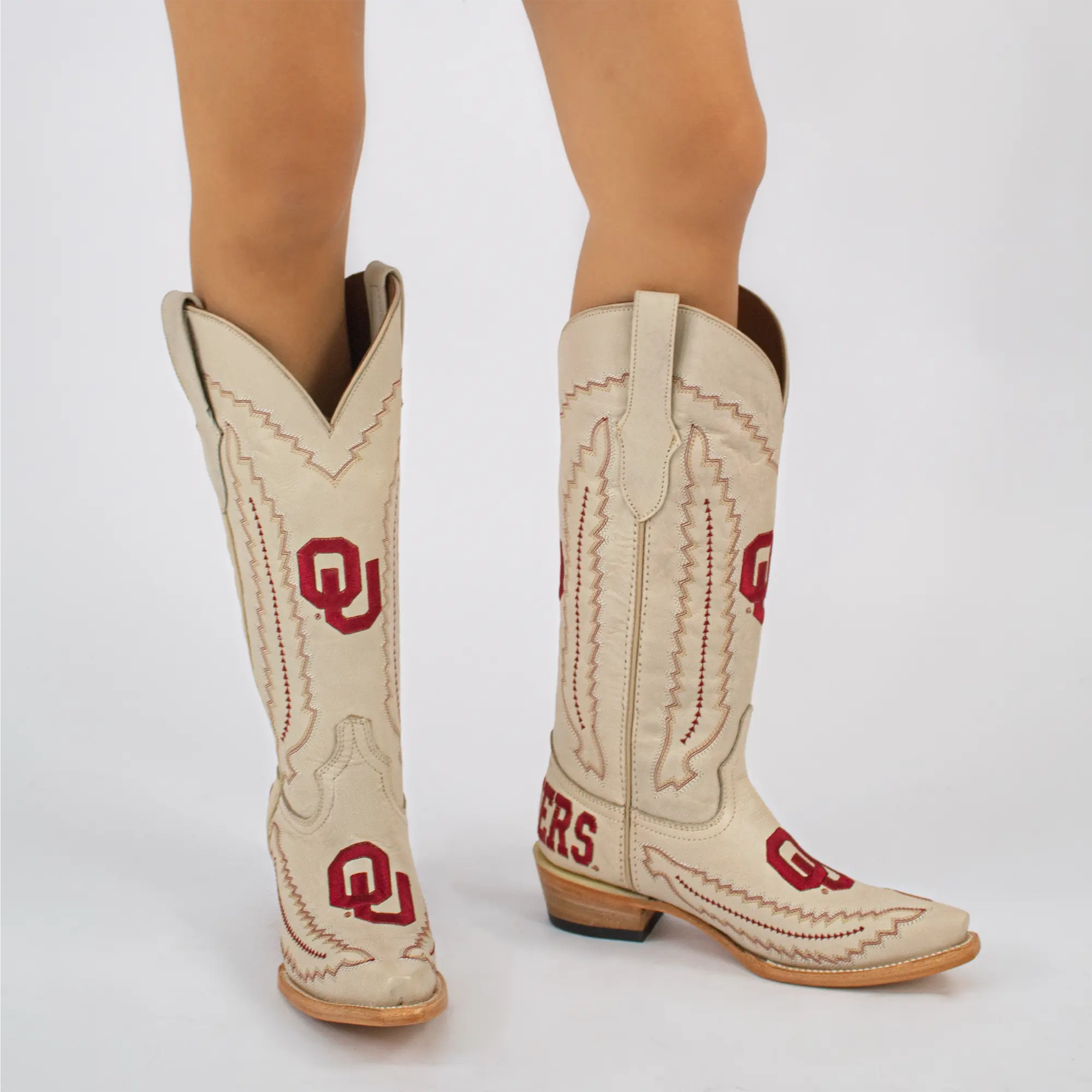 Women's University of Oklahoma Sooners Bone Snip Toe Cowgirl Boots Naomi by Vaccari