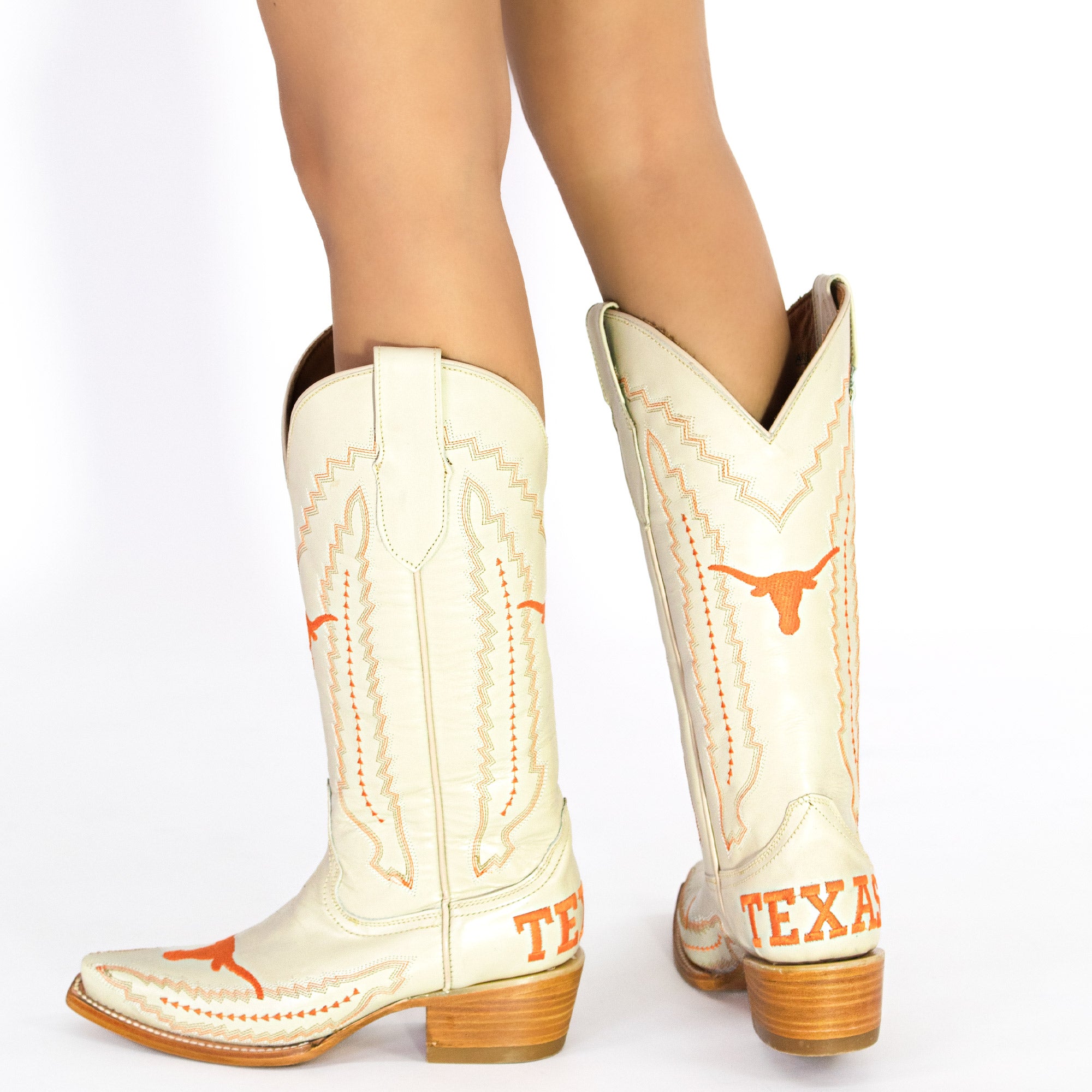 Women's University of Texas Longhorns Cowgirl Boots | UT White Snip Toe Boots | Officially Licensed | Naomi