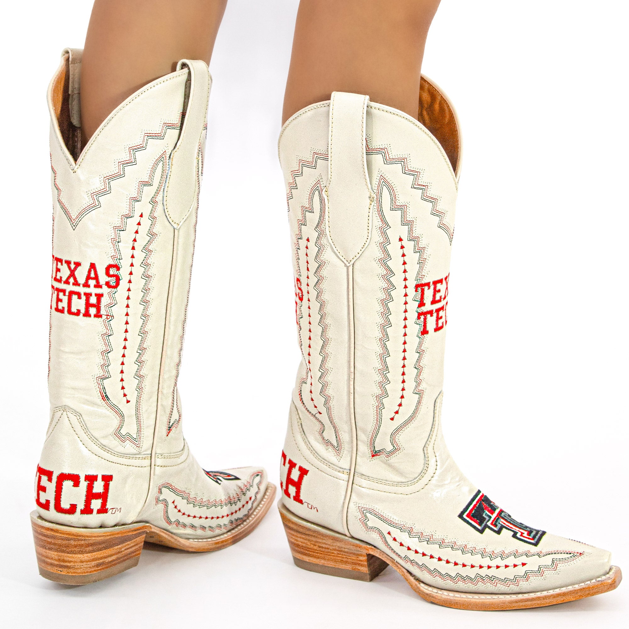 Women's Texas Tech Red Raiders Bone Leather Cowgirl Snip Toe Boots by Vaccari