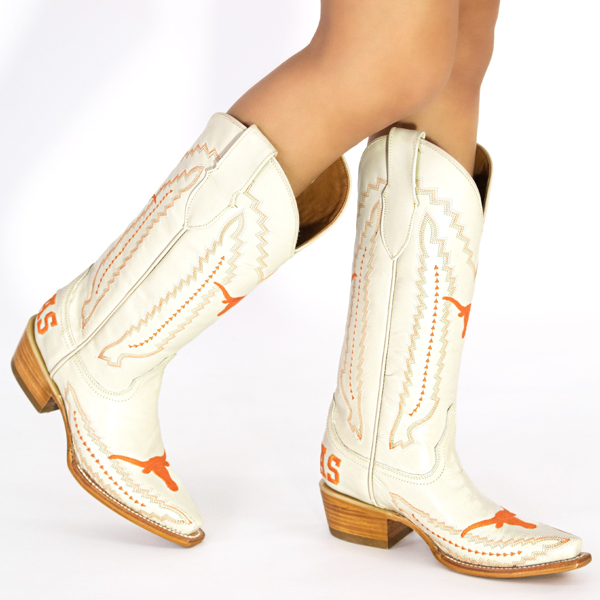 Women's University of Texas Longhorns Cowgirl Boots | UT White Snip Toe Boots | Officially Licensed | Naomi