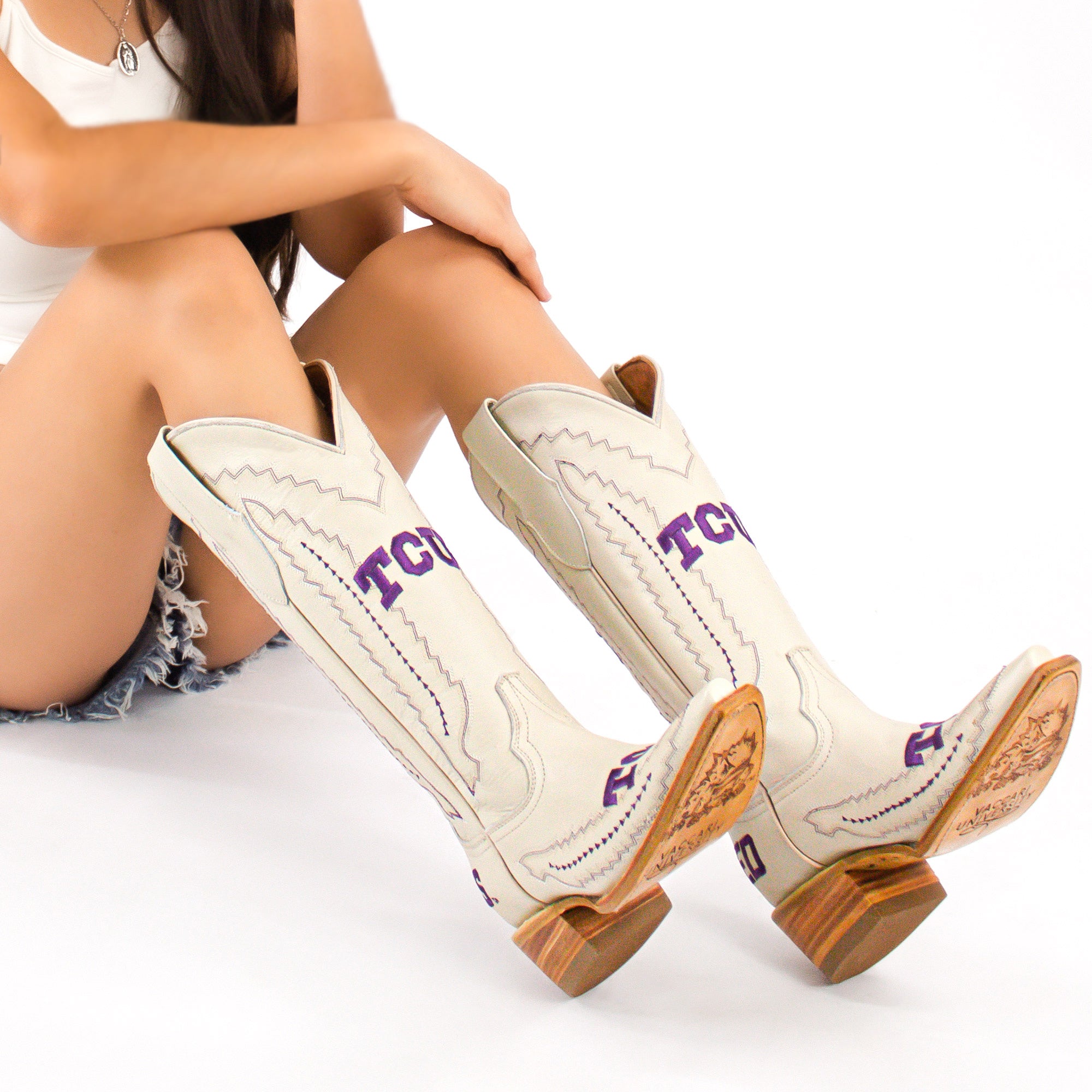 Women's TCU Horned Frogs Bone Leather Snip Toe Cowgirl Boots by Vaccari