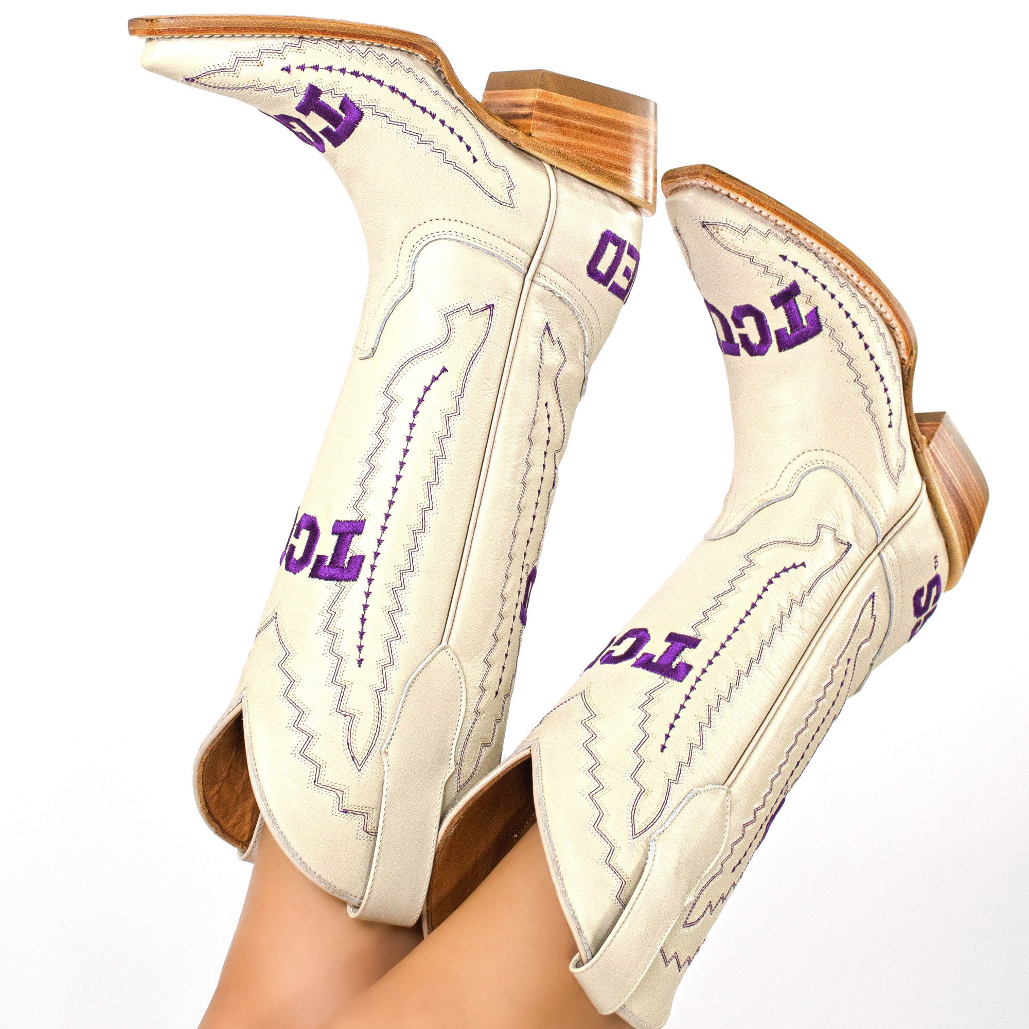 Women's TCU Horned Frogs Bone Leather Snip Toe Cowgirl Boots by Vaccari