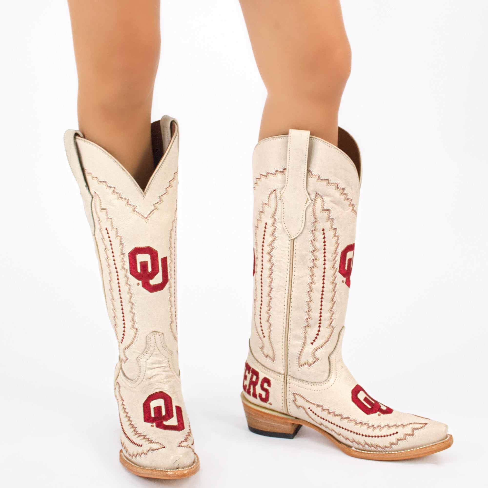 Women's University of Oklahoma Sooners Bone Snip Toe Cowgirl Boots Naomi by Vaccari