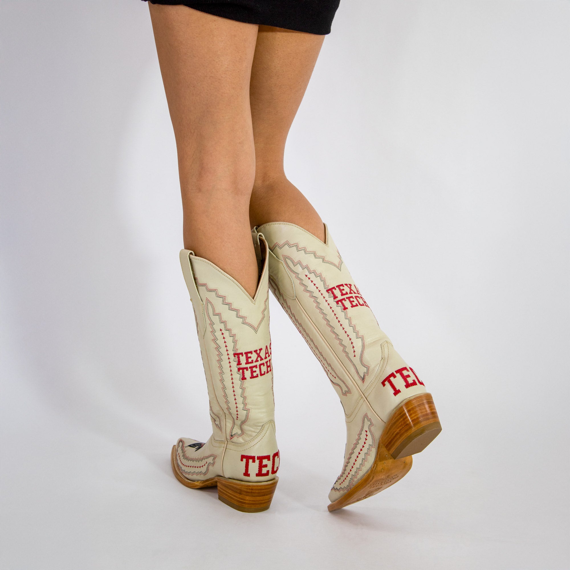 Women's Texas Tech Red Raiders Bone Leather Cowgirl Snip Toe Boots by Vaccari