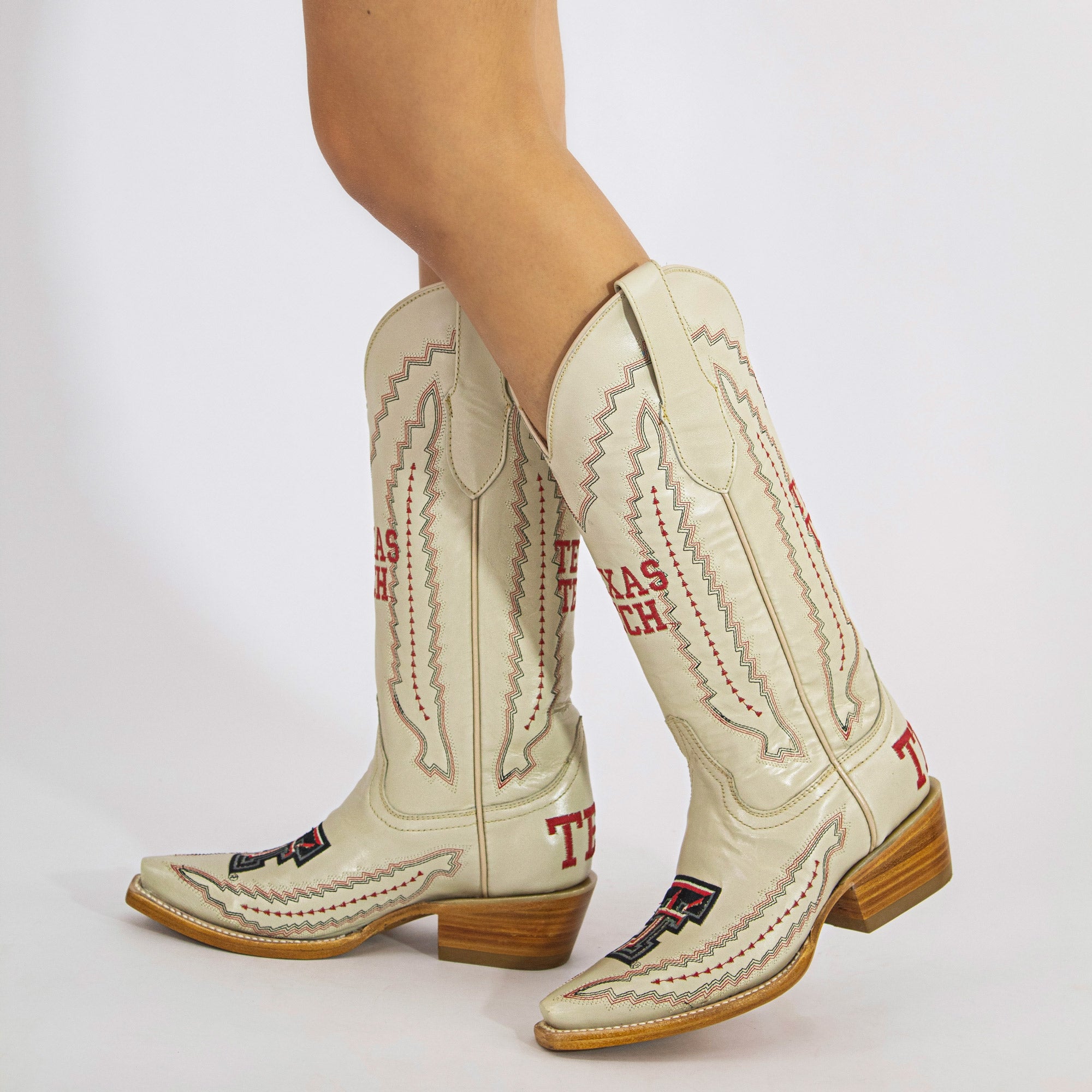 Women's Texas Tech Red Raiders Bone Leather Cowgirl Snip Toe Boots by Vaccari