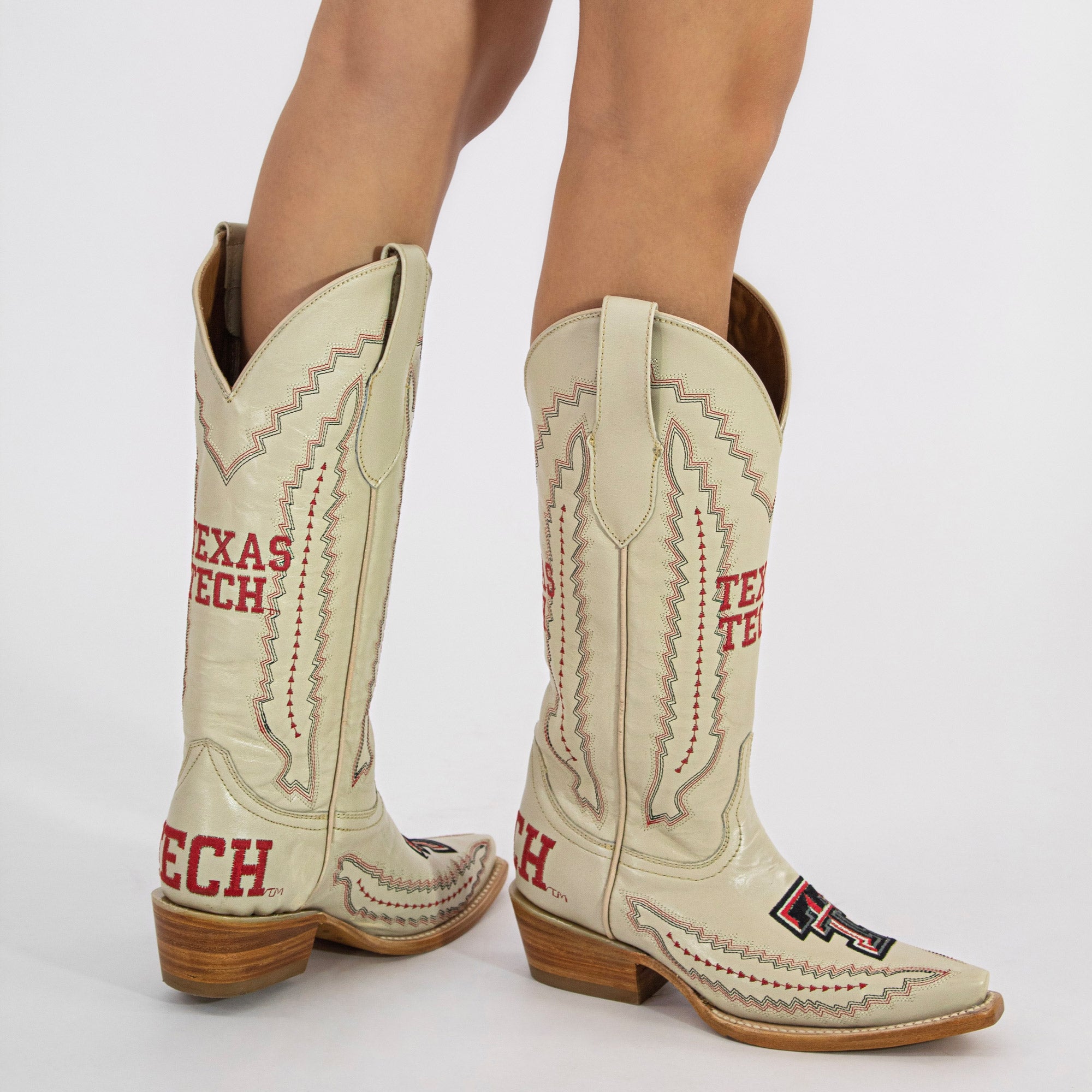 Women's Texas Tech Red Raiders Bone Leather Cowgirl Snip Toe Boots by Vaccari
